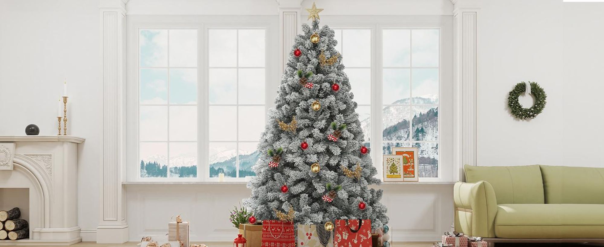 182cm Weihnachtsbaum schneebedeckt, mit 1170 Spitzen, Tannenbaum Dekobaum mit Metallständer, Schnellaufbau, Φ100cm
