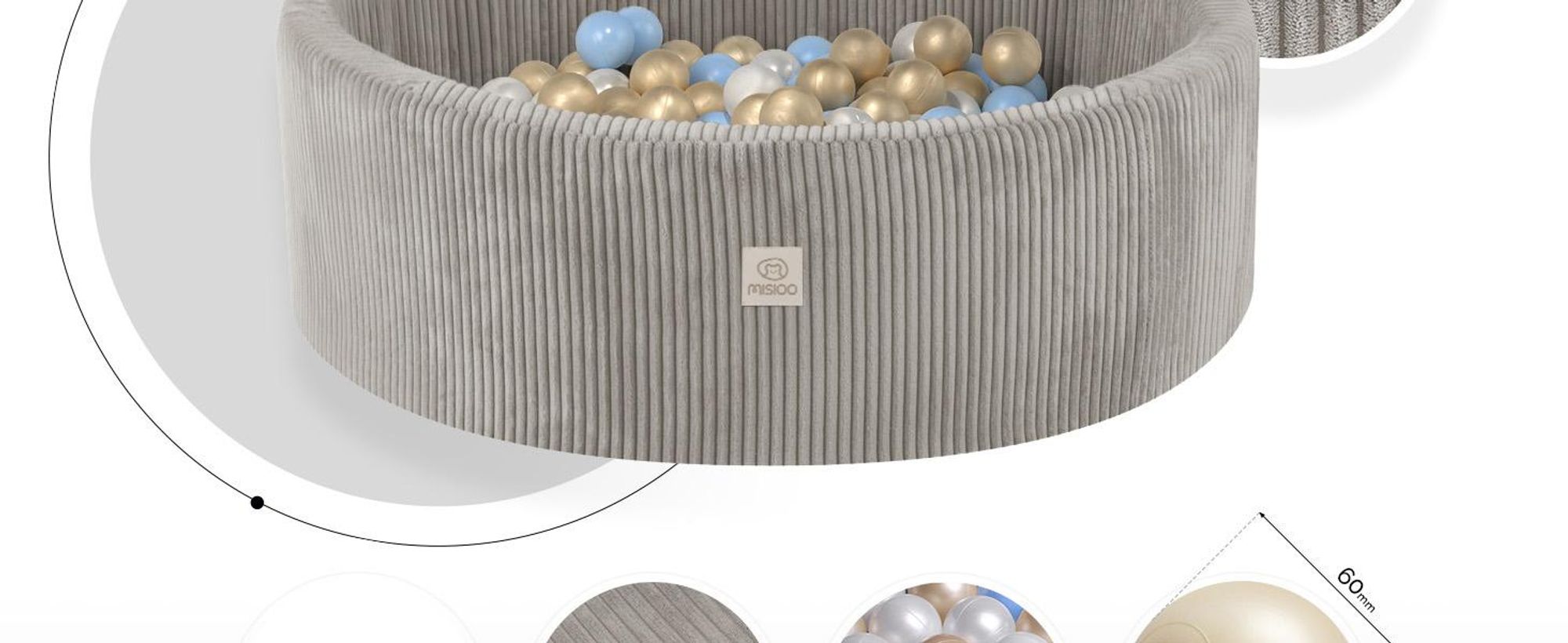 MISIOO Bällebad mit Schaumstoff-Füllung - 90x30cm - 200 Bälle für Bällebad - Hochwertige Bällebad Bälle für Kinder - Weiches und Sicheres Spielzeug