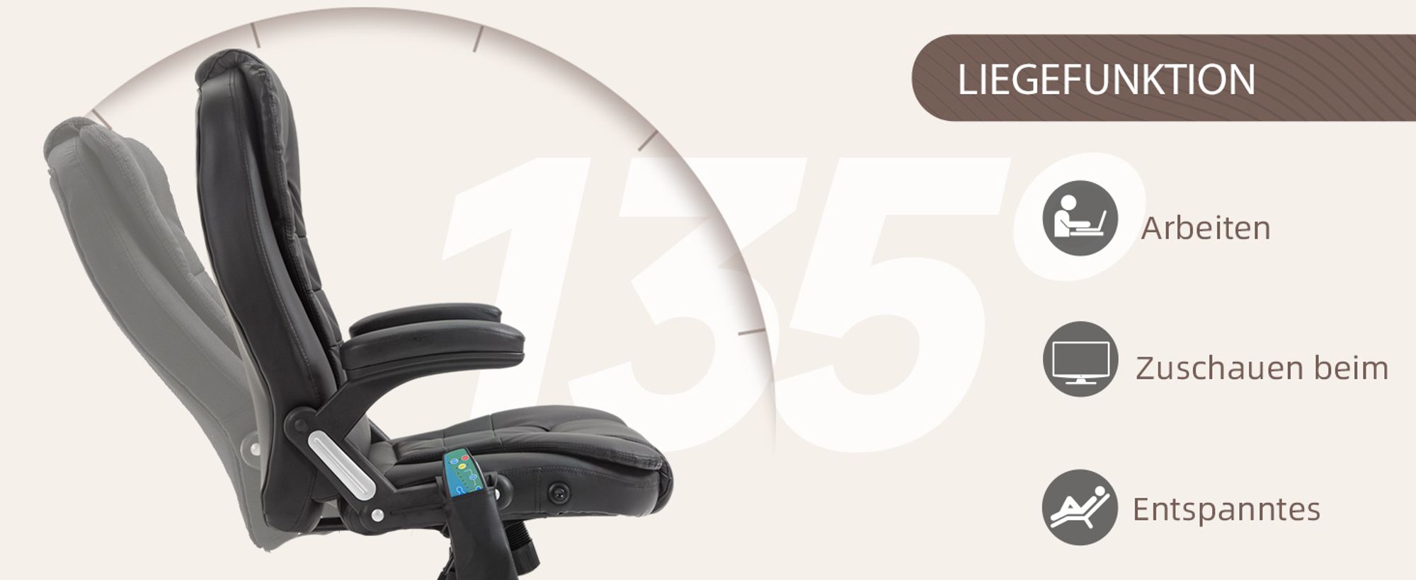 HOMCOM Massagesessel Bürosessel Bürostuhl Chefsessel Gamingsessel 6 Punkt Vibrations Massage mit Wärmefunktion Kunstleder Ledersessel drehbar (Braun)