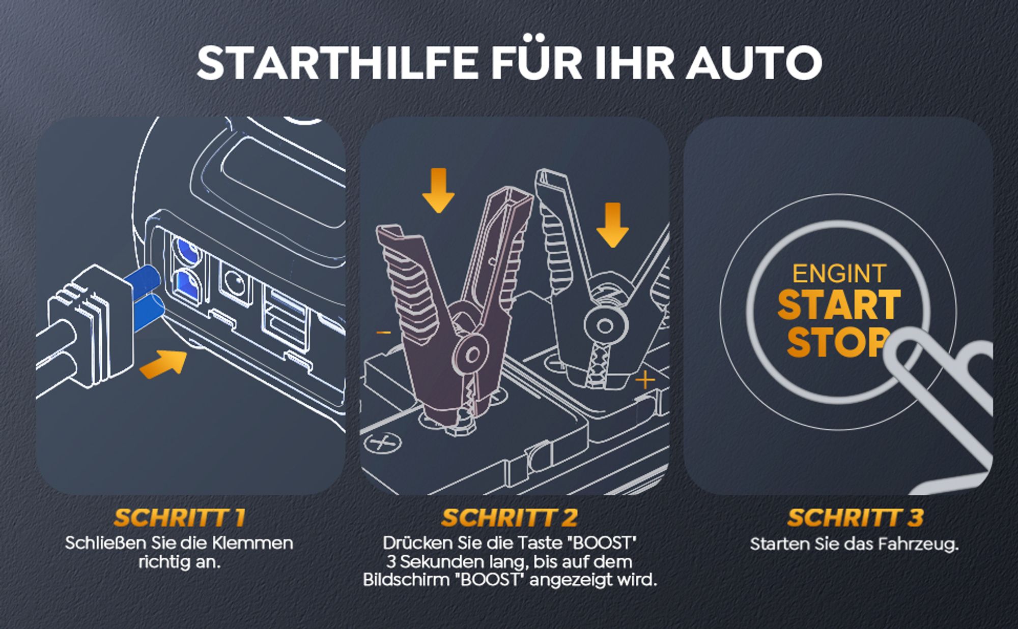 YaberAuto Starthilfe Powerbank, 6000A Spitzenstrom, 65W Schnellladung, Starter Powerbank Auto Starthilfe mit 3,3" LCD Bildschirm, Starthilfegerät
