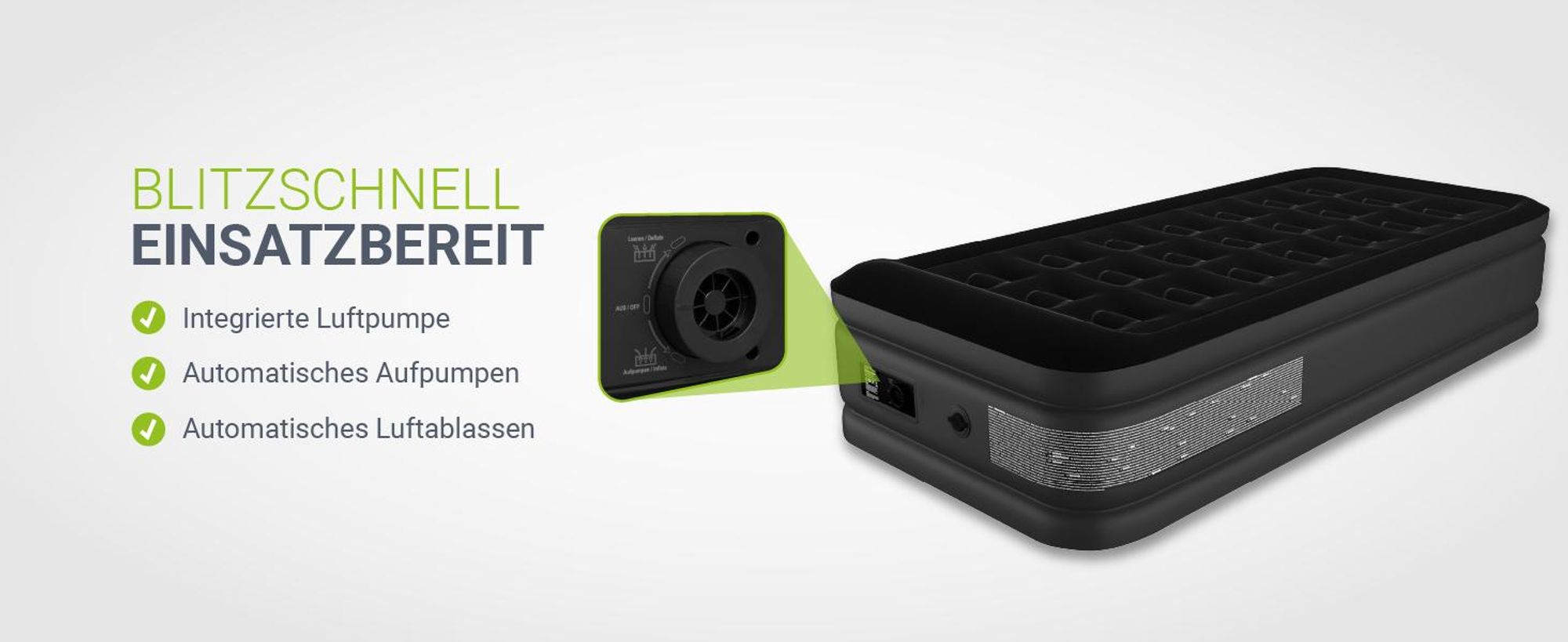 Juskys Luftmatratze Sapri M in Schwarz - 1 Personen Luftbett selbstaufblasend mit Pumpe