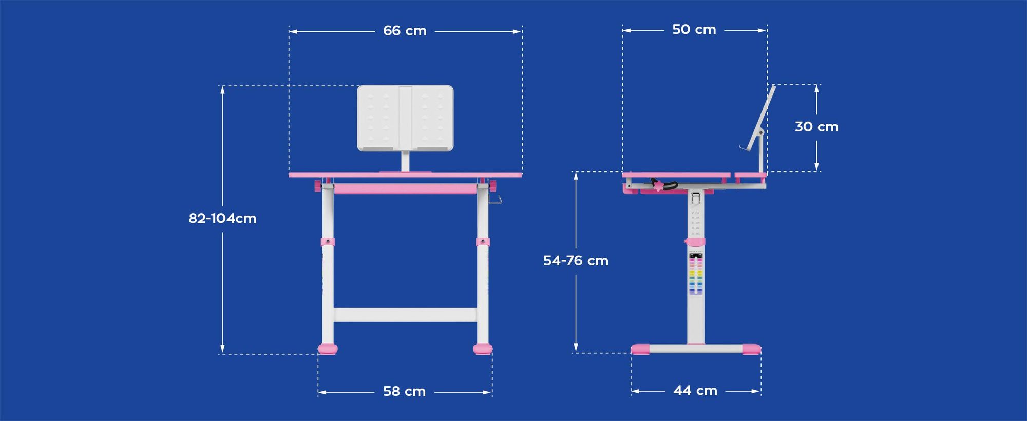 Kinderschreibtisch Mark Adler Study 3.0 Rosa – höhenverstellbar, neigbar, ergonomisch, mit Schublade und Buchhalterung