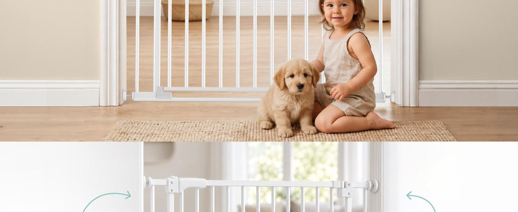 Mivio Nala Türschutzgitter 90–98 cm Weiß | Treppenschutzgitter ohne Bohren | Kinderschutzgitter Flatstep Auto-Close | Hundegitter