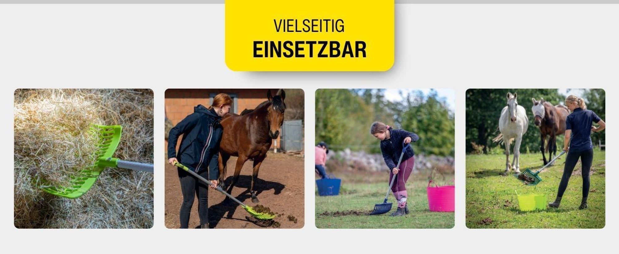 horizont Stallgabel Mistgabel – Schwedengabel mit Kunststoffkopf – höhenverstellbarer Alustiel 75–120 cm – leicht, robust & ergonomisch – Pink