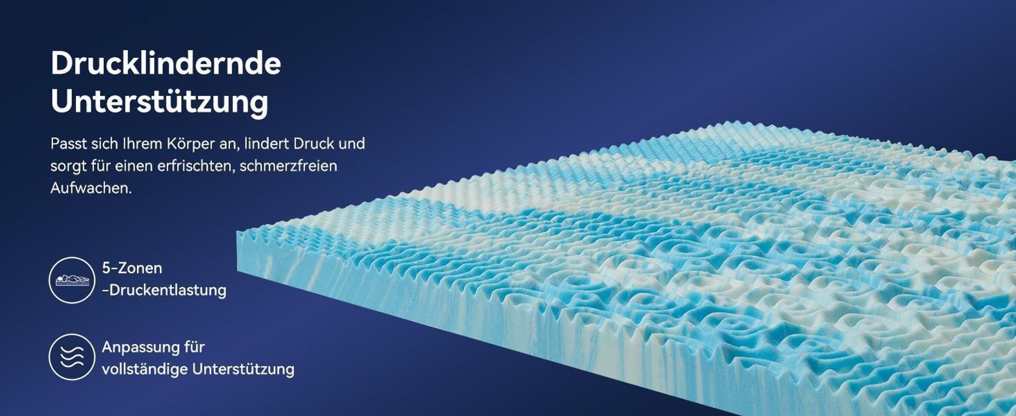 NicePlus Topper, 140x200x7cm, 5-Zonen Gel-Schaum - Für erholsamen Schlaf, 360° Mesh für alle Matratzen, H2/H3