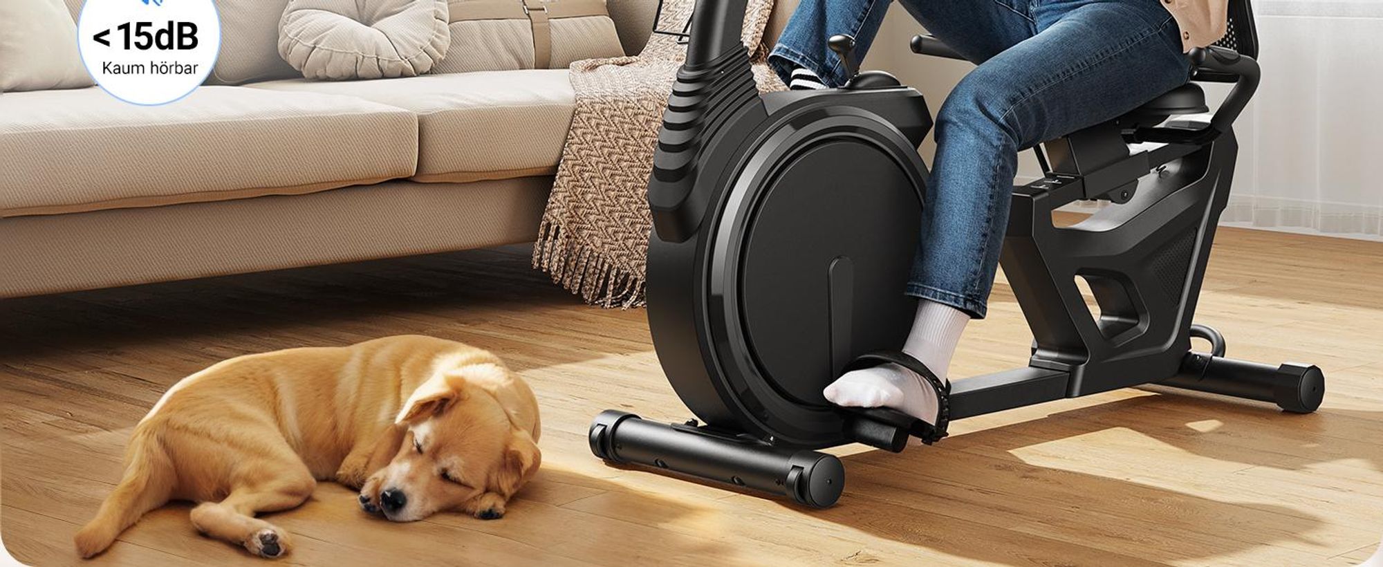 Liege-Heimtrainer für Zuhause, gelenkschonendes Fitnessbike bis 135 kg, Dual-Belt-Antrieb, ergonomischer Sitz mit Rückenlehne