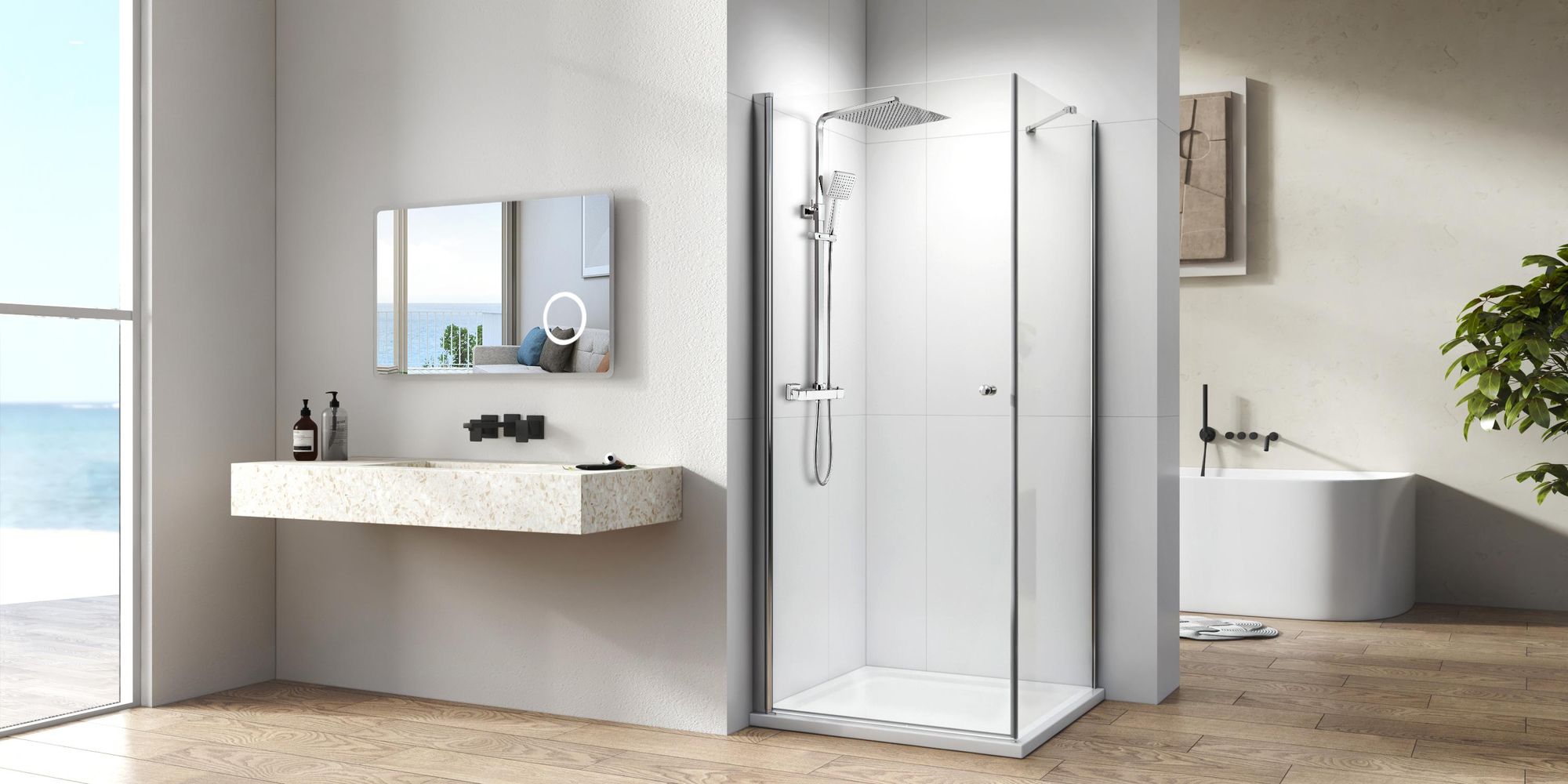 Heilmetz Regendusche Duschsystem mit Thermostat, 30x30 cm Kopfbrause & Handbrause, Duschstange Höhenverstellbar (Chrom)
