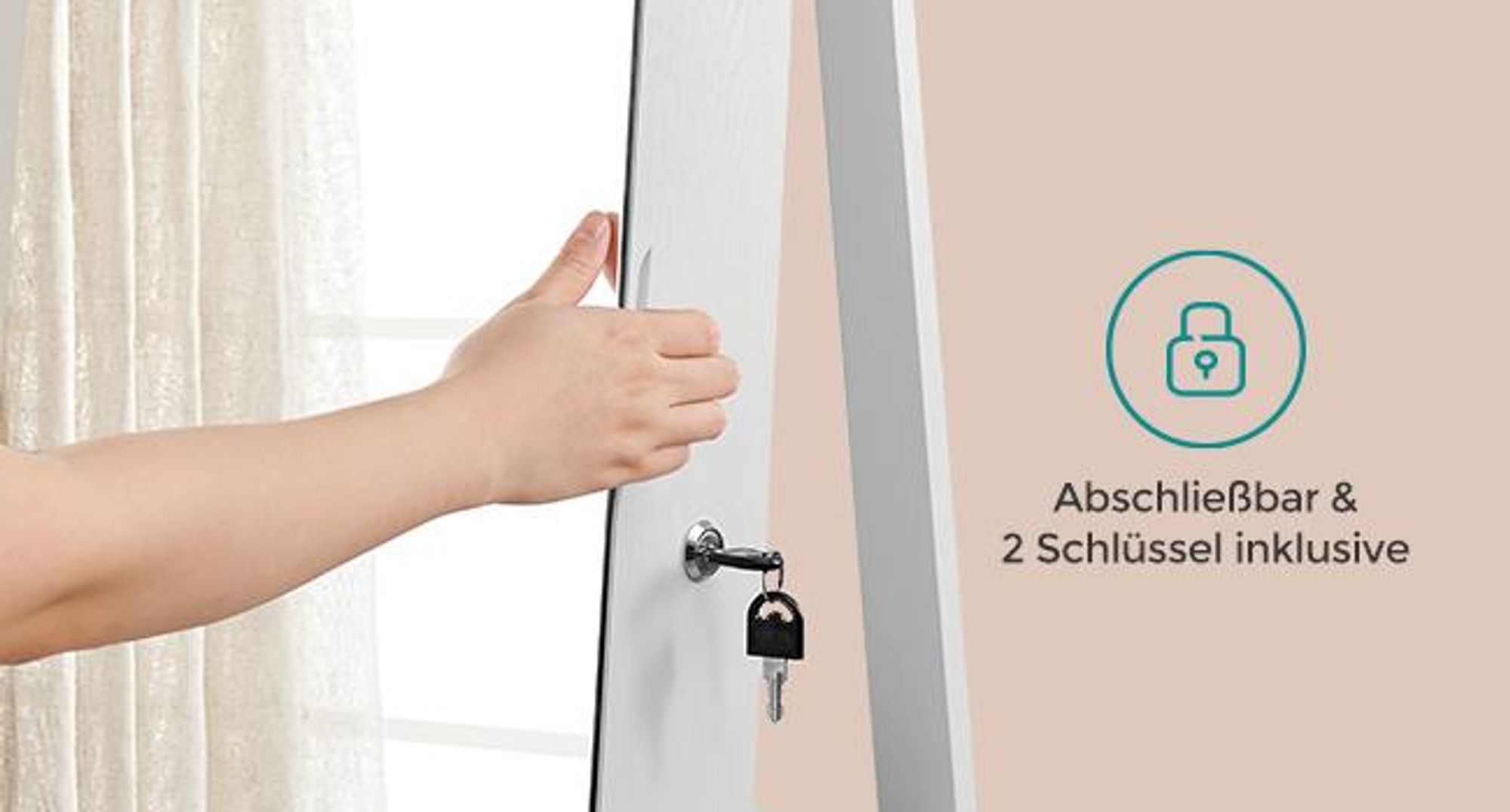 SONGMICS Schmuckschrank mit LED und Spiegel, 3 Ablagen, 360° drehbar, weiß