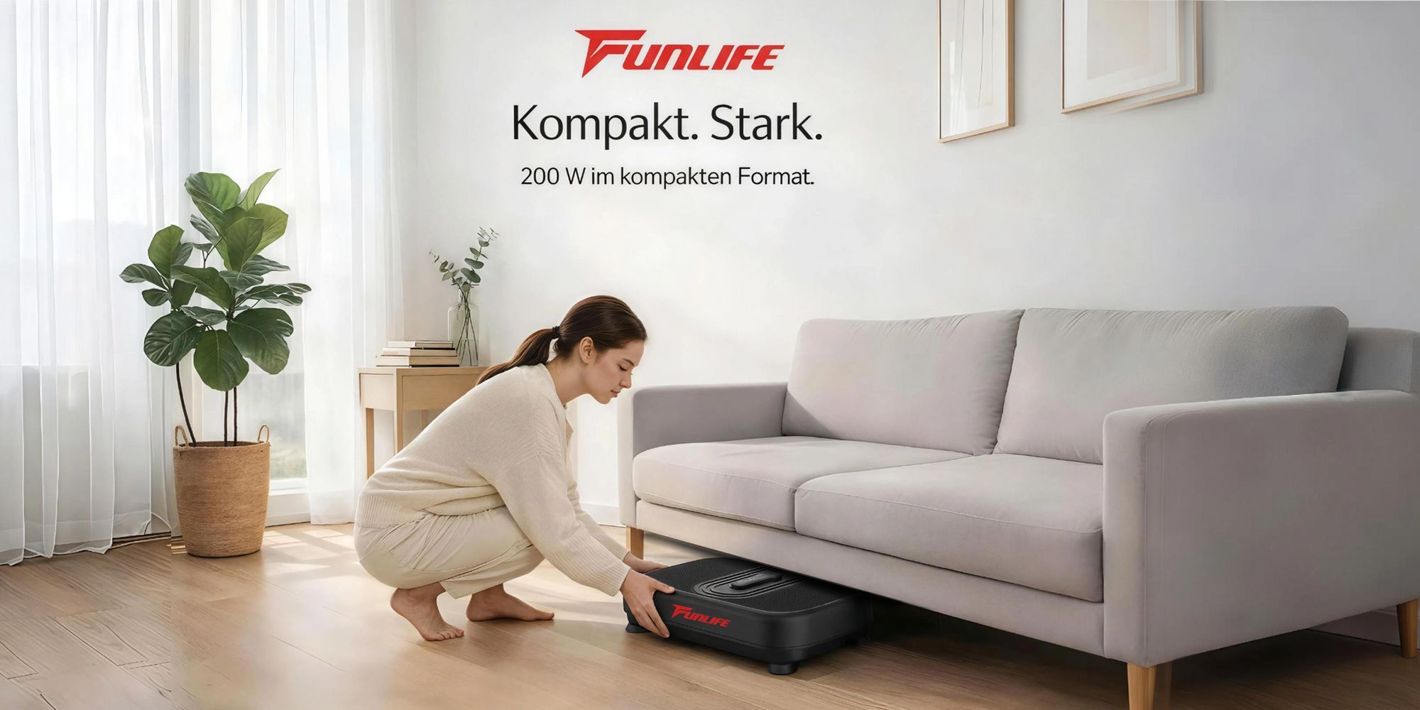Kompakte Vibrationsplatte unter Sofa verstauen platzsparend