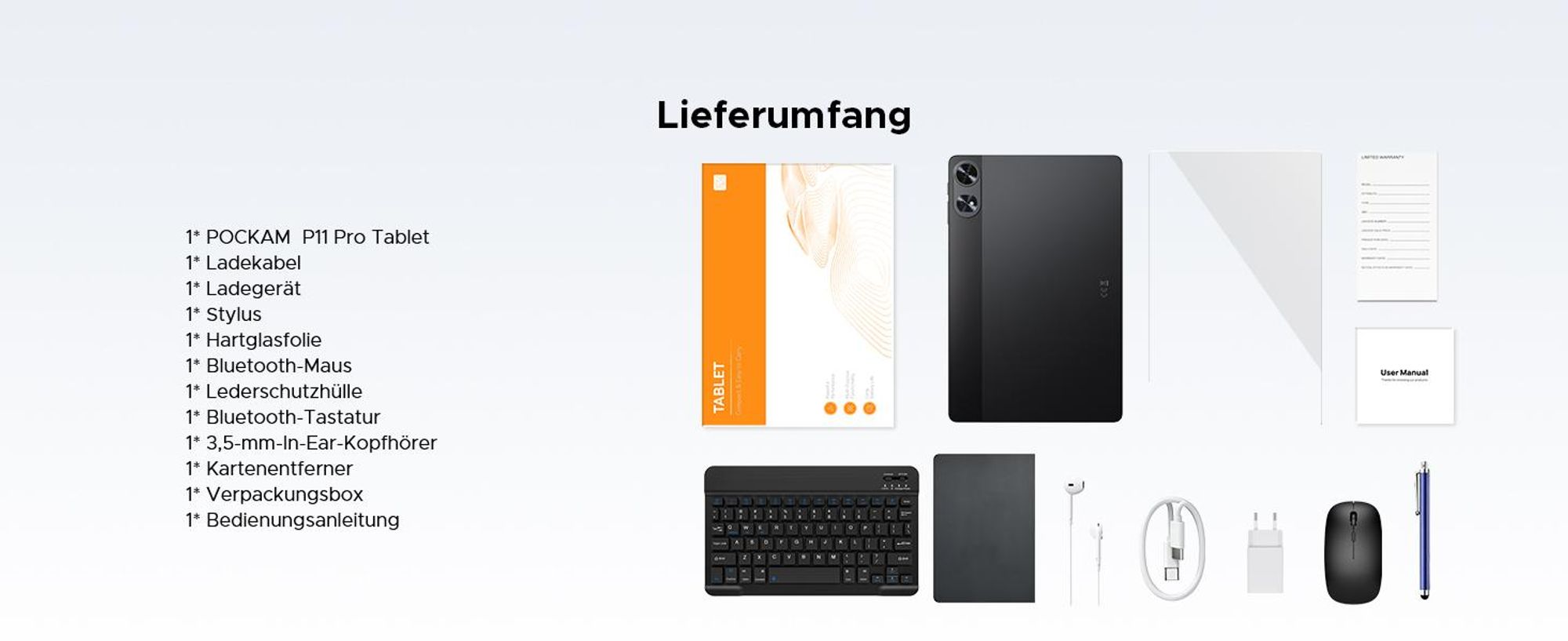 POCKAM P11 PRO 48(8+40)GB+128GB, 11 Zoll, Android 16, 8800mAh, mit Tastatur/Maus/Stift/Hülle usw, BT5.0, 5G WiFi, Gemini AI, 3.5mm Kopfhöreranschluss