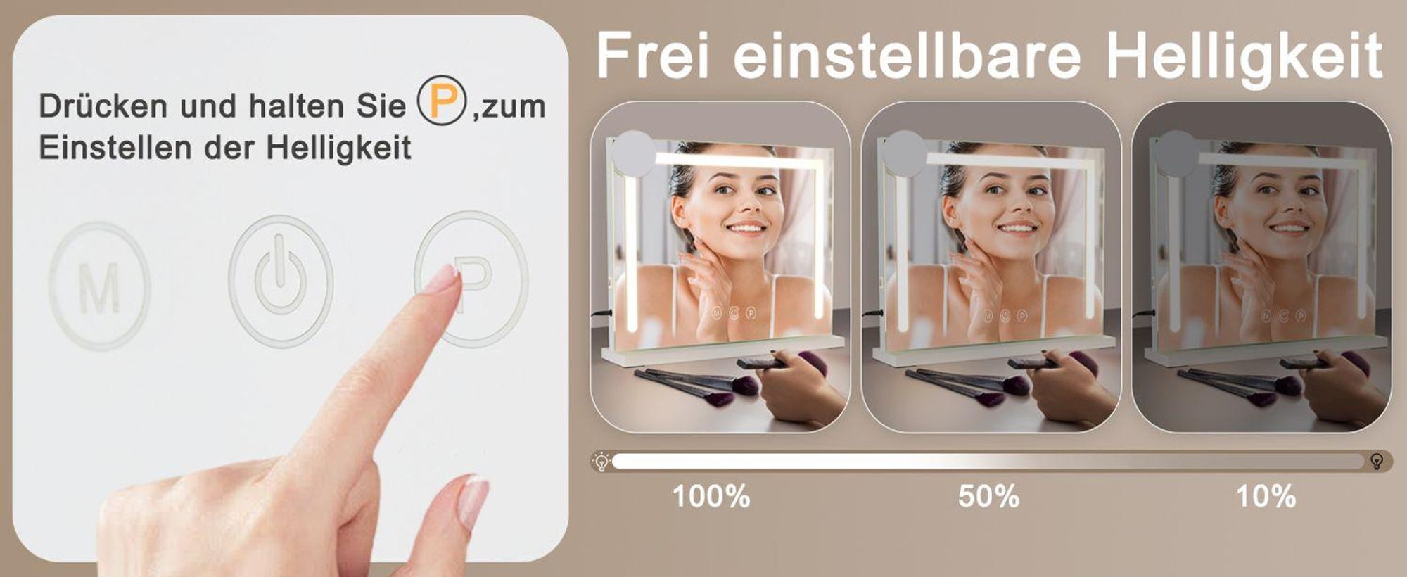 Specchio da trucco ZMH con luci LED regolabili, dimensioni 50x42 cm, 3 modalità di illuminazione a colori, ingrandimento 5x, porta USB, ideale per camera da letto e cabina armadio