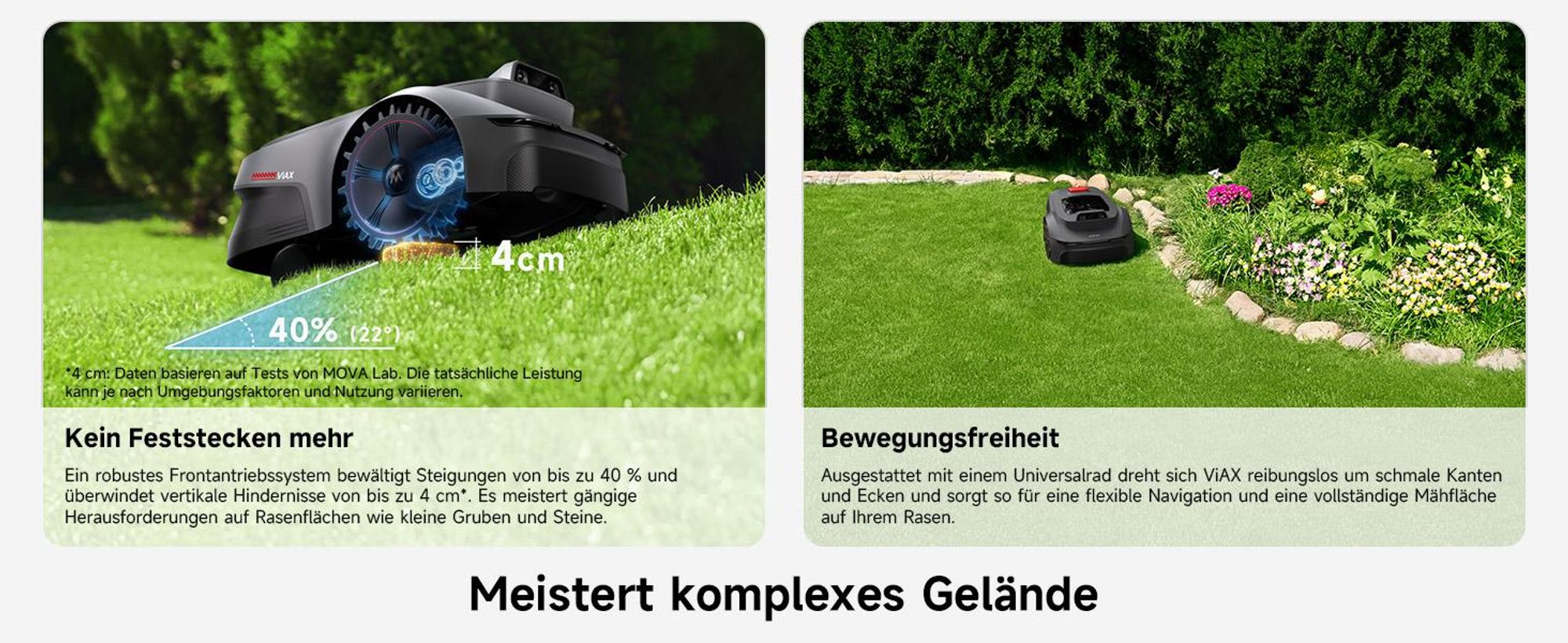 MOVA ViAX 250 Mähroboter – 250 m², UltraEyes™ KI-Dual-Vision, U-Bahnplanung, Dual-Map, Hindernisvermeidung, App-Steuerung, 50min Akkulaufzeit