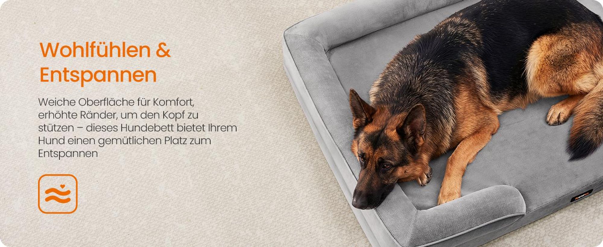 FEANDREA Orthopädisches Hundebett XXXL, abnehmbarer Bezug, erhöhte Ränder, rutschfest, waschbar, Haustierbett, hellgrau