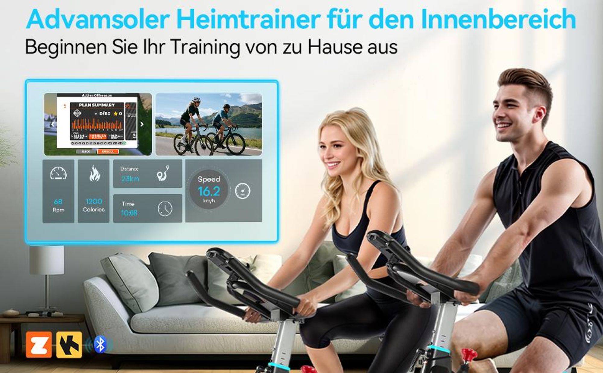 Advamsoler Heimtrainer Fahrrad mit mehrstufig einstellbarem Magnetwiderstand, LED-Display, kompatibel mit Zwift und Fitness-Apps, belastbar bis 160 kg
