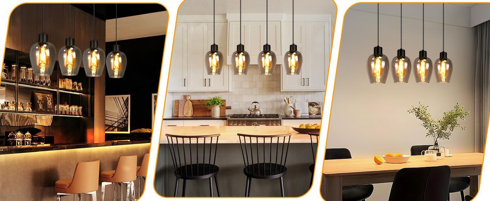 ZMH Pendelleuchte 4 Flammig Hängelampe Schwarz - Pendellampe E27 Vintage Hängeleuchte Glas für Esstisch Esszimmer Kücheninsel Hotel Wohnzimmer Ohne Lichtquelle