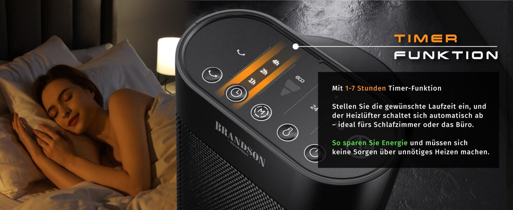 Brandson Heizlüfter 2000W, Keramik Heizlüfter mit Timer & Fernbedienung, 80° Oszillation, Überhitzungsschutz, Automatische Abschaltung, Umkippschutz, 2 Stufen, Schwarz