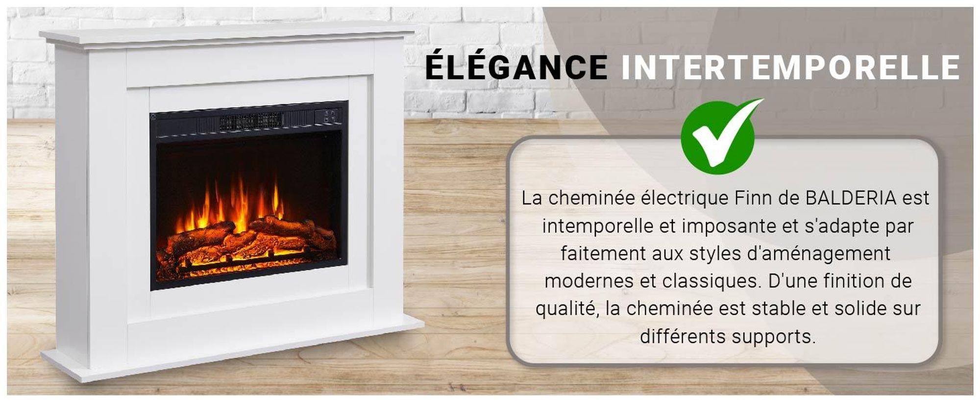 Cheminée électrique sur pied BALDERIA Finn – Puissance de chauffage jusqu'à 2 000 W, blanche