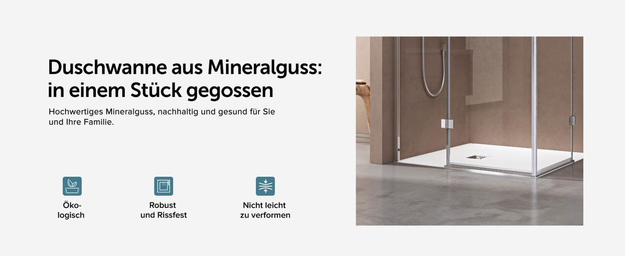 doporro Duschwanne Duschtasse 80x100x3cm aus Mineralguss in Weiß Rechteckig DIN-Anschlüsse für bodenebene Montage geeignet inkl. Ablaufgarnitur Geoma09