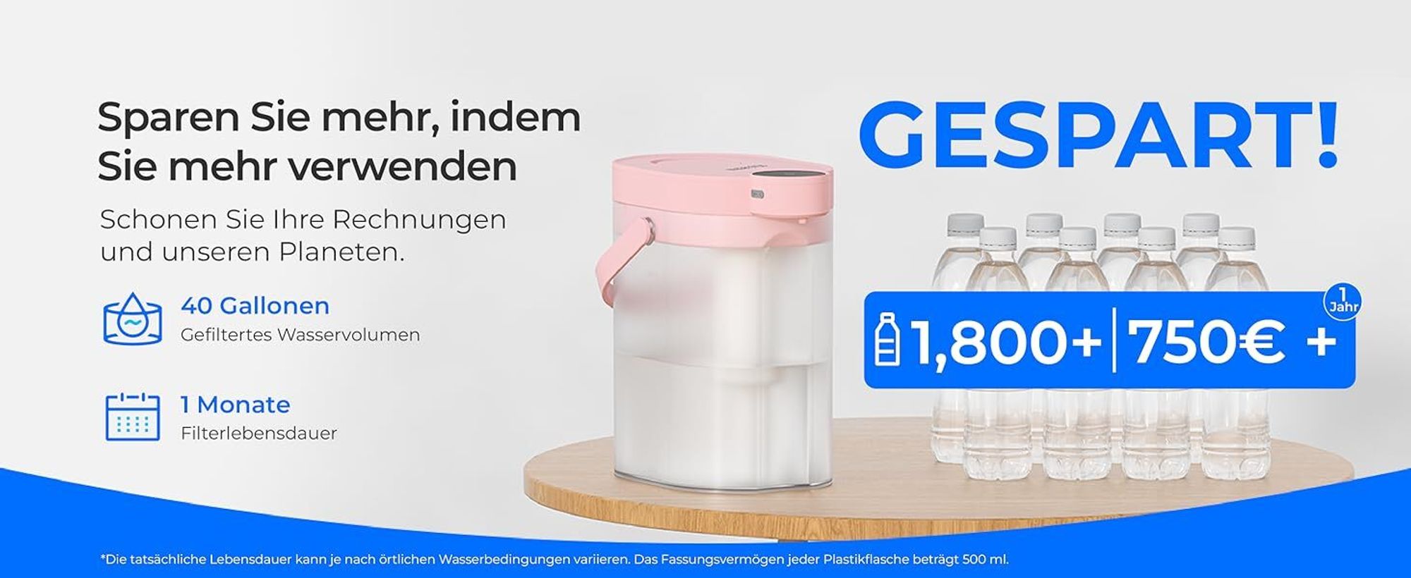 Waterdrop FreshTaste Wasserenthärte Elektrischer Wasserfilter Kanne, 4L Wasserfilter Spender für Kühlschrank, Reduziert Kalk, Chlor