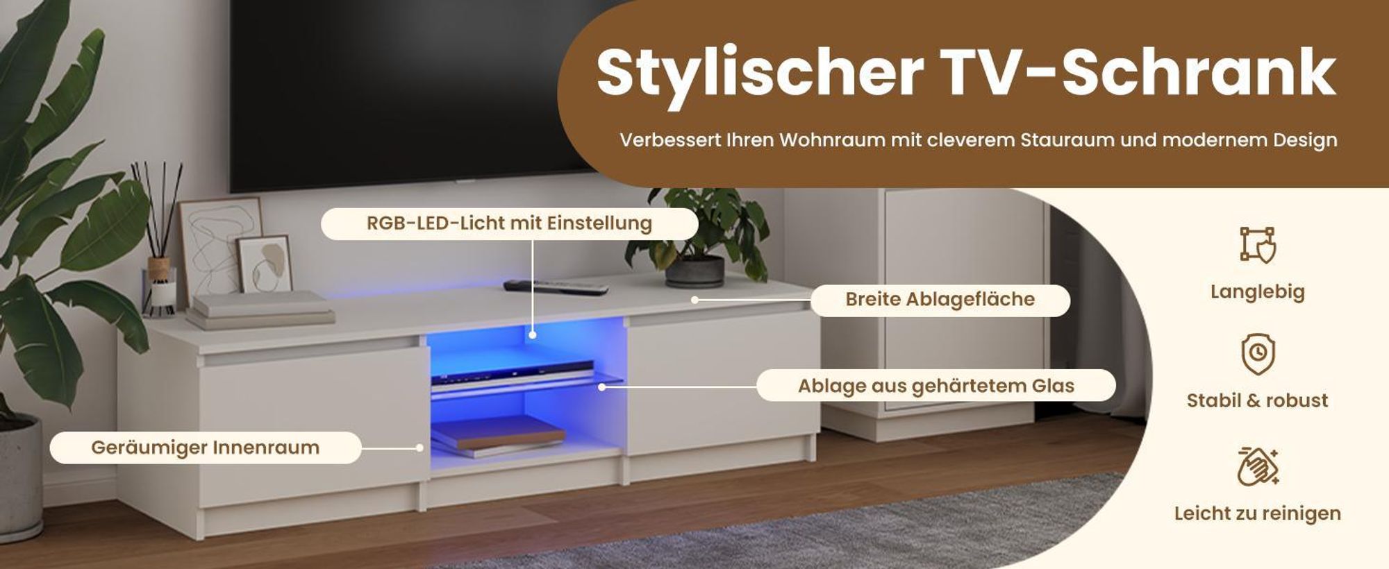 vidaXL TV-Schrank mit LED-Leuchten Weiß 140x40x36 cm