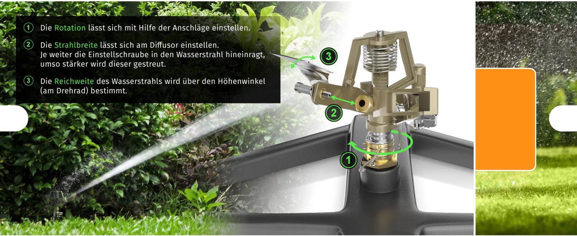 Brandson Impulsregner, Kreisregner, Vollmetall-Rasensprinkler 360°, Impulskreisregner, bis 314 m², einstellbar & robust, bis 20 m Reichweite, Metall, Zink, Gardena-kompatibel