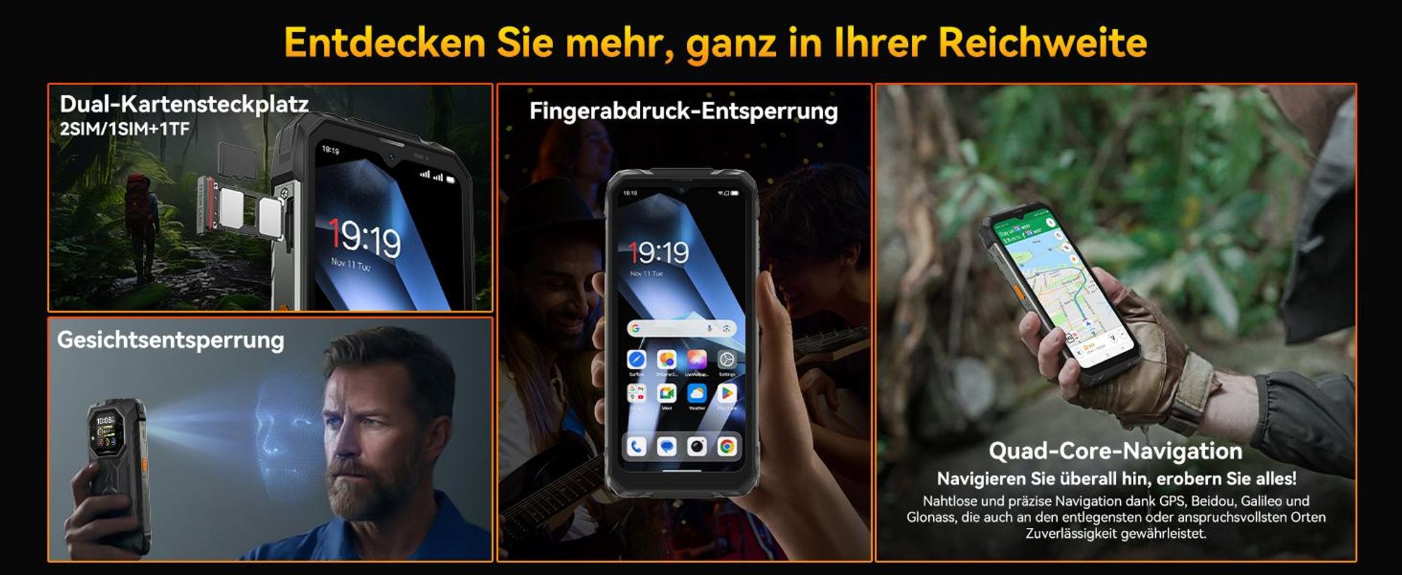 Blackview ROCK 1 Militärisches Outdoor-Smartphone mit Dual-Display Smartphone Android 16, Helio G81, 15000mHA, 33W Schnellladung, Face ID