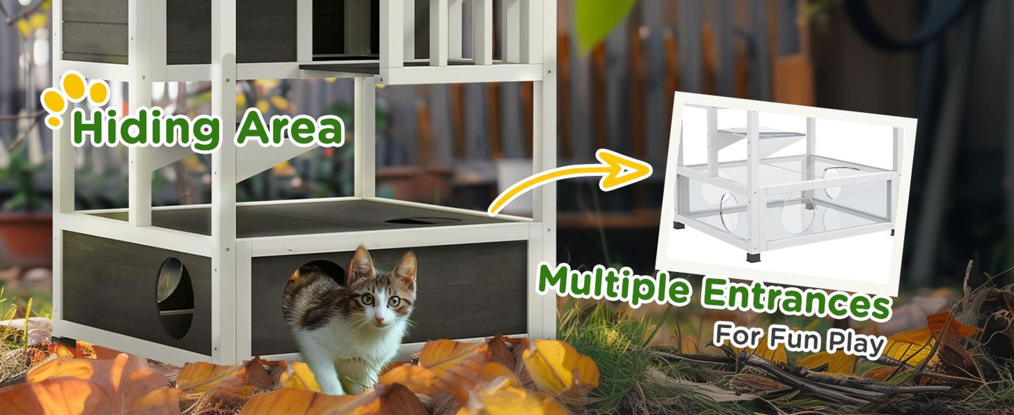 Domek dla kota PawHut, 4 piętra, willa dla kota, domek dla kota na zewnątrz, drewno sosnowe