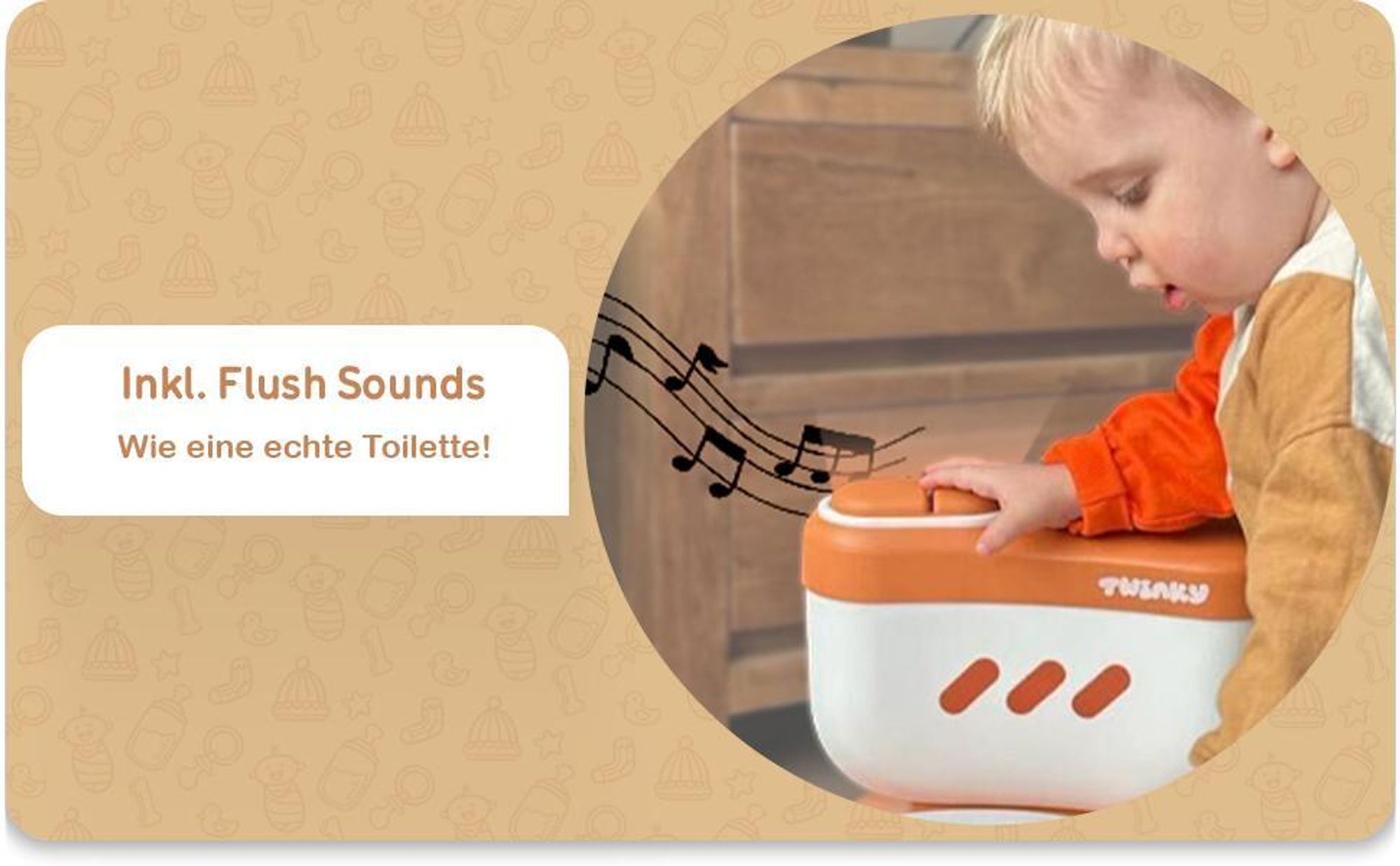 Twinky® Töpfchen für Kinder und Baby – 3-in-1 Toilettentrainer mit Musik- und Spültaste – Toilettensitz mit Deckel und WC-Rollenhalter