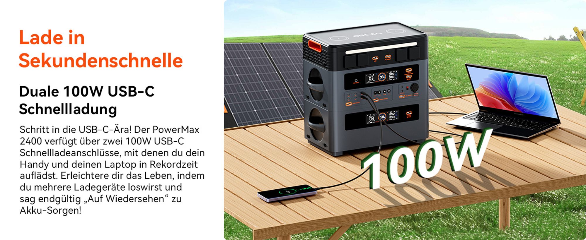 OSCAL PowerMax 2400Pro Oddzielna elektrownia słoneczna 2400W z 2 modułami stereo, mikroinwerterem, 16 złączami + dodatkowy akumulator OSCAL BP 2400Pro, 4032 Wh