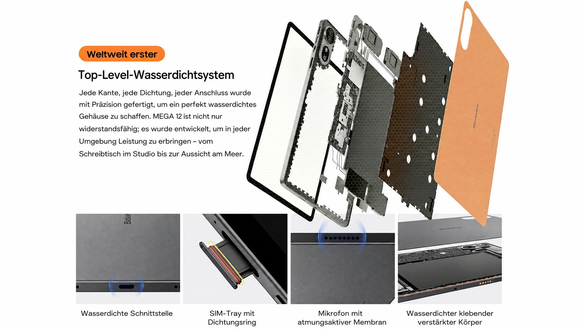 Blackview MEGA 12 Tablet, IP69K wasserdicht, 12.2" 2.4K 120Hz Display, 36(12+24)GB+256GB, 50MP+4K, 10000mAh, 55W, Inkl. Tastaturhülle/Maus/Stift usw.