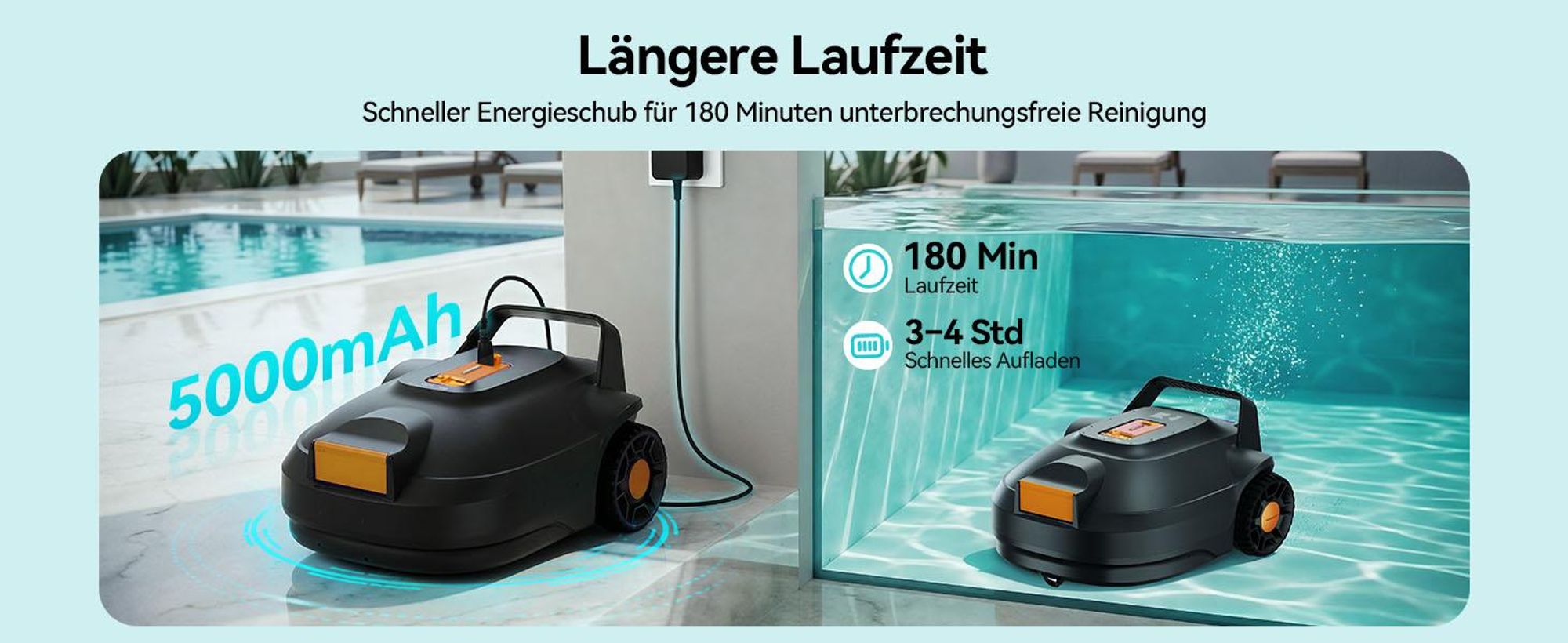 Kabelloser Poolroboter Redroad S2, Doppelmotoren, 180 Min. Laufzeit, starke Saugkraft, bis 3 m Wassertiefe, Selbstparkfunktion