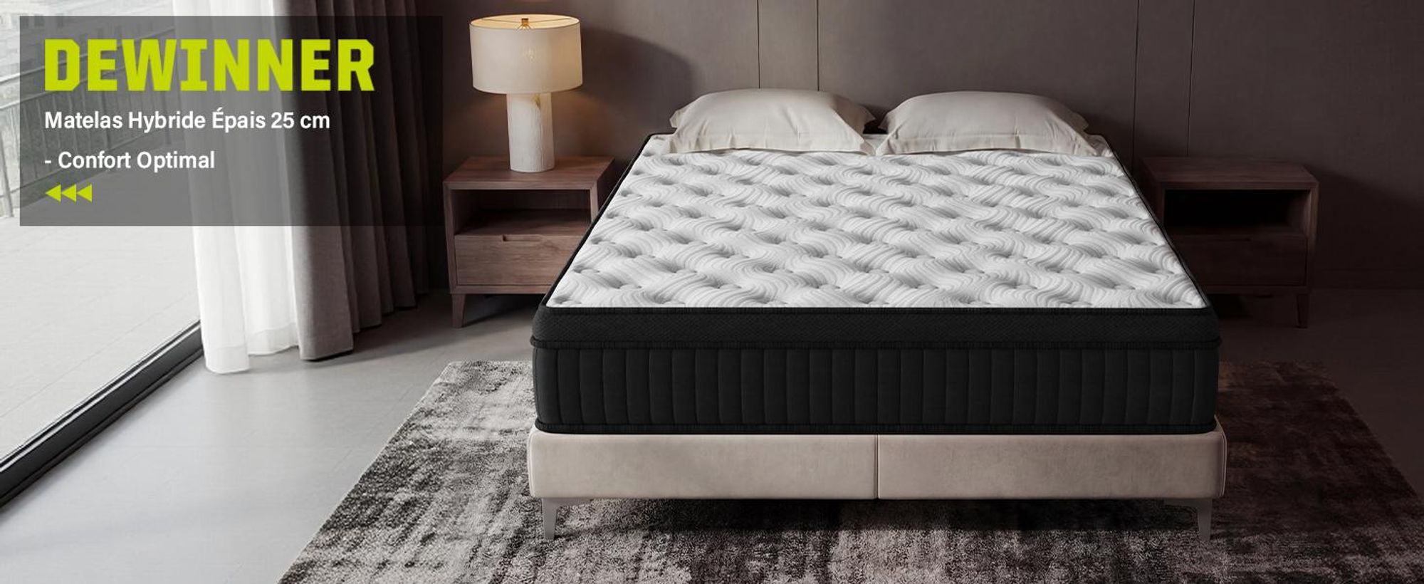 DEWINNER Matelas Hybride 160x200x25 cm, Mousse à Mémoire de Forme et Ressorts Ensachés Indépendants, Isolation des Mouvements, 7 Zones de Confort