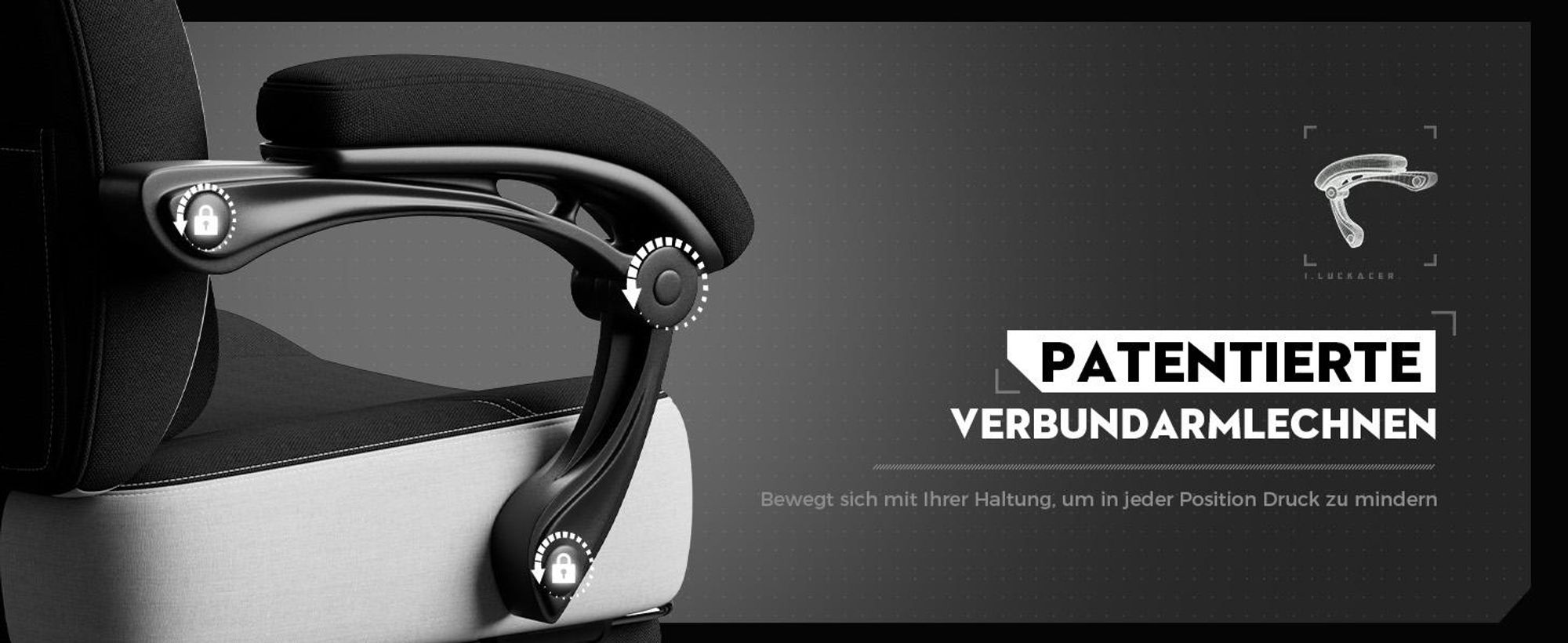 LUCKRACER Gaming stoel, bureaustoel met verbonden armleuningen, memory foam kussens, een kantelbereik van 90–155° en een voetsteun, gemaakt van duurzaam materiaal