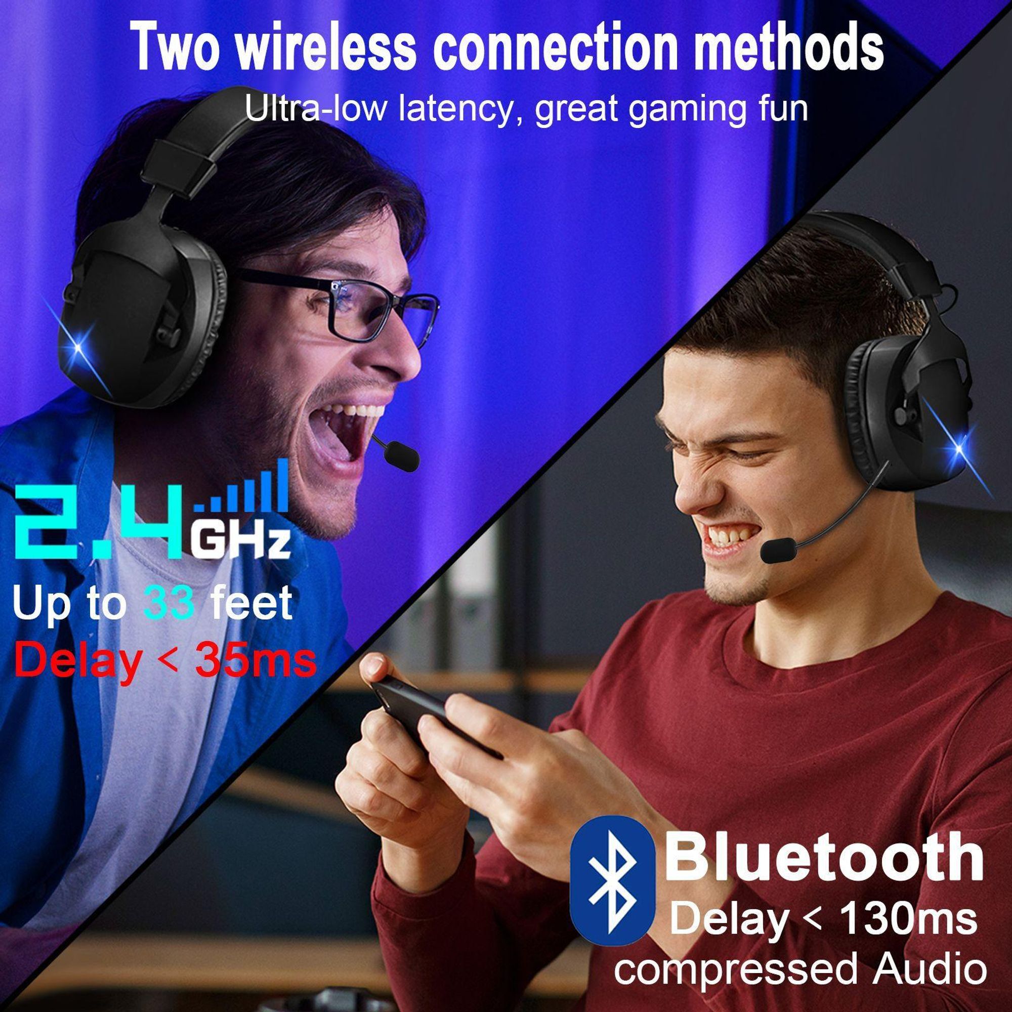 Drahtloses Gaming-Headset mit abnehmbarem Mikrofon mit Geräuschunterdrückung 2,4 GHz Bluetooth USB und 3,5-mm-Klinkenstecker 3 Modi für die Nutzung mit mehreren Geräten schwarz-weiß