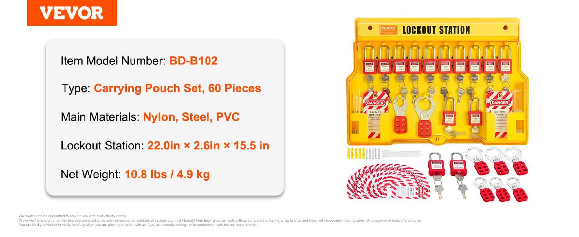 VEVOR 58 PCS Lockout-Tagout-Kits, Elektrische Sicherheit Loto-Kit Enthält Vorhängeschlösser, Lockout-Station, Haspe, Etiketten & Kabelbinder, Lockout-Tagout-Sicherheitswerkzeuge für Industrie, Elektrizität, Maschinen, 60 Pcs