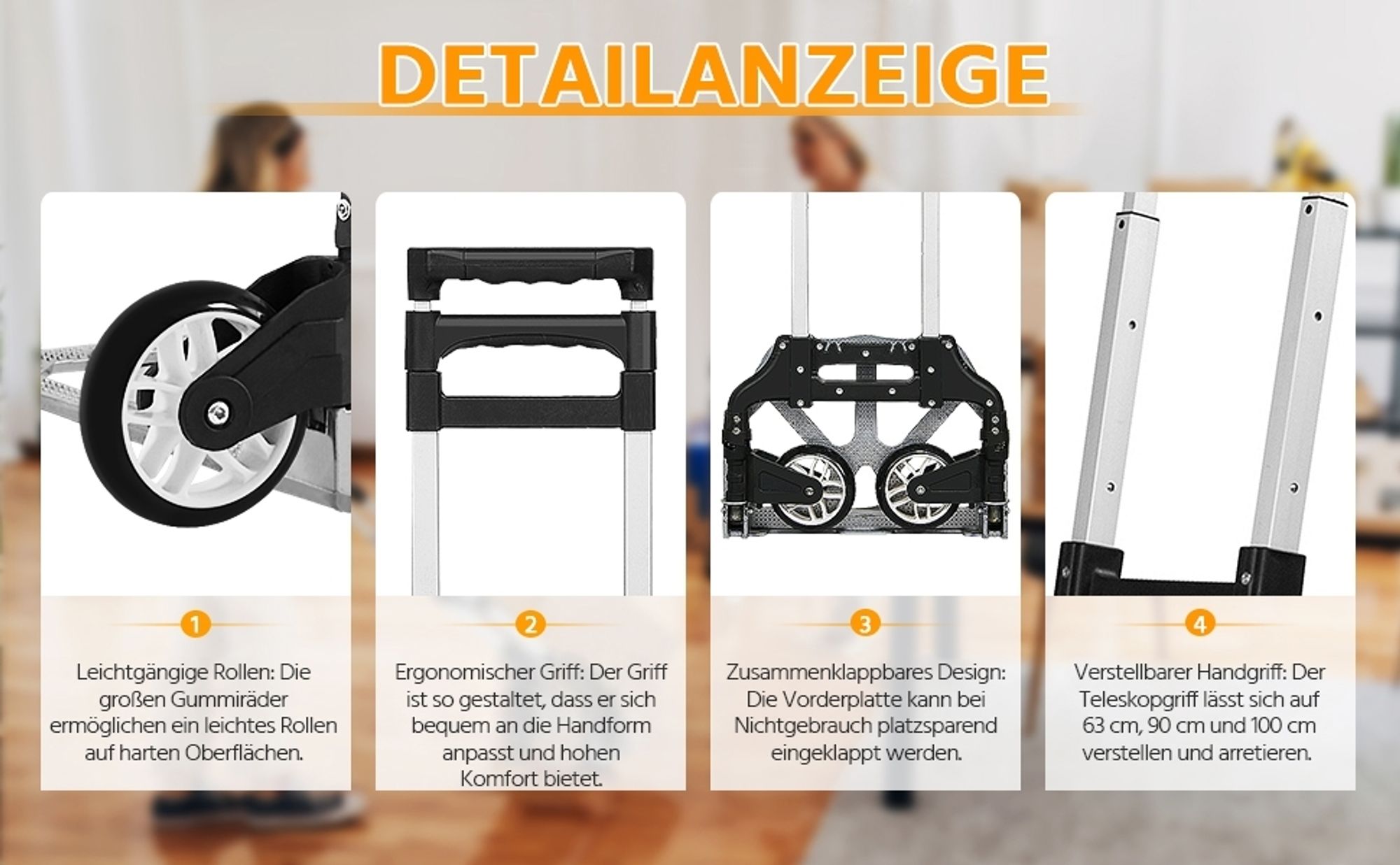 Yaheetech klappbare Sackkarre, bis 75 kg, Alu Transportkarre, höhenverstellbarer Griff, mit Expanderseilen