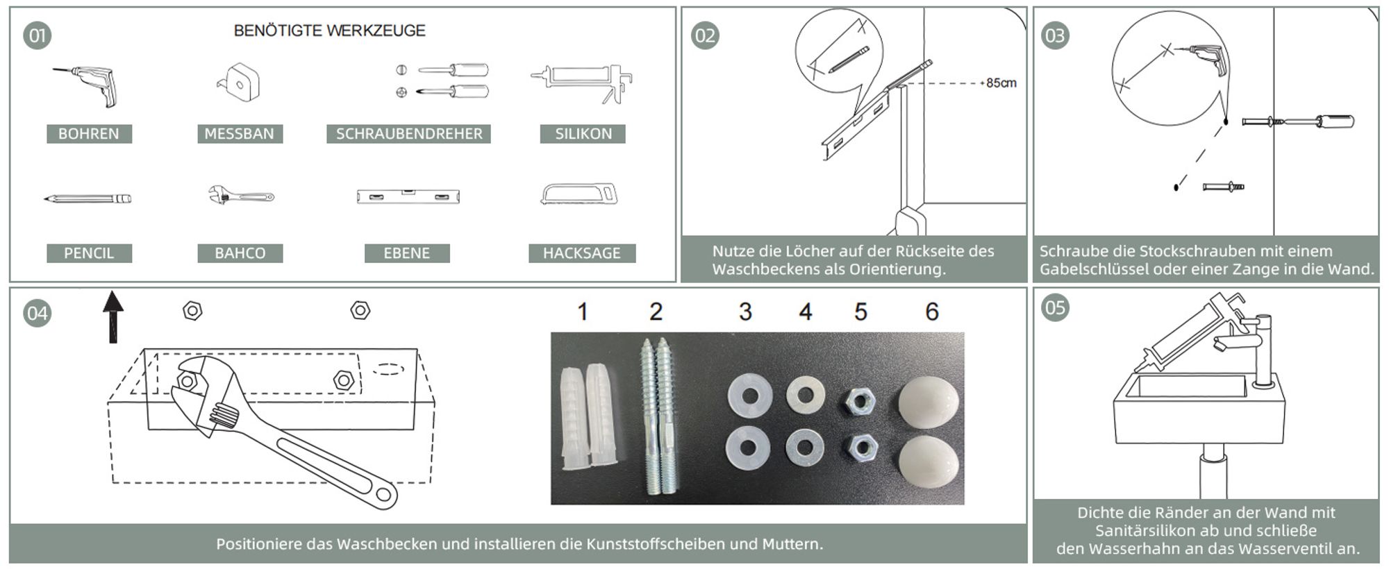 ZMH Waschbecken Keramik 60 × 42 × 15 cm Aufsatzwaschbecken rechteckig Hängewaschbecken mit hahnloch Hängewaschtisch für Bad Gäste WC Waschtisch