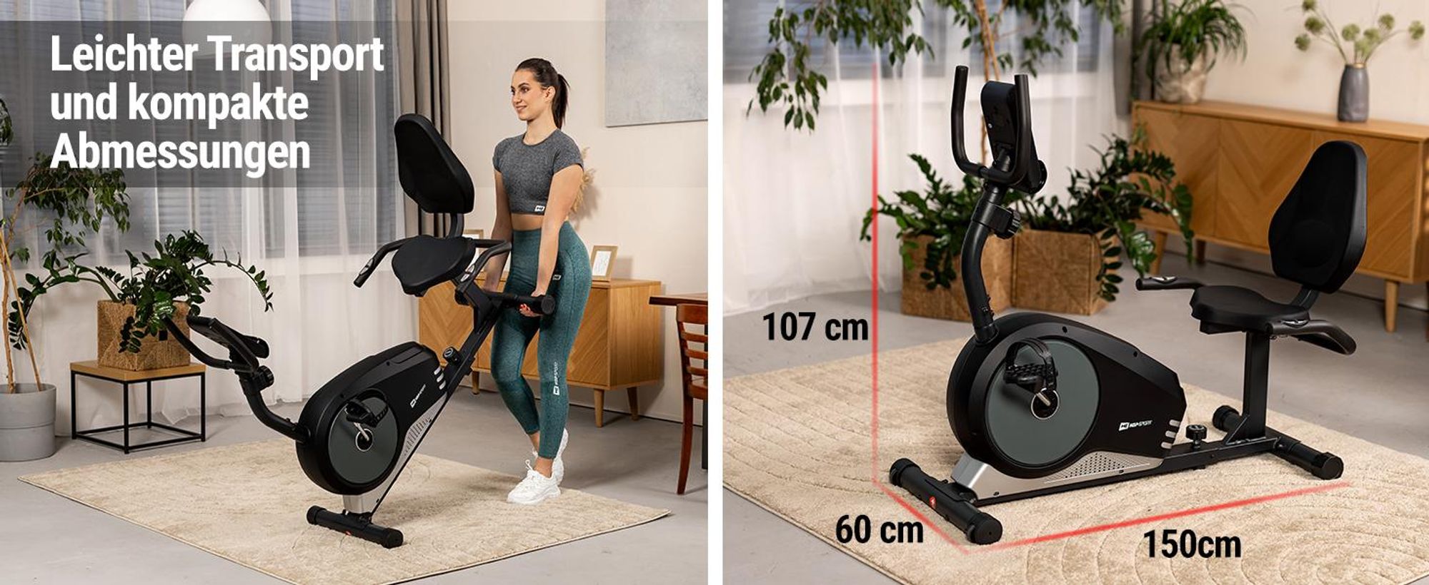 HOP SPORT® HS-040L Liegeergometer für Zuhause mit 8 verstellbaren Widerstandsstufen | Leise Liegerad Heimtrainer mit Großer Bequemer Sitz bis 120 kg