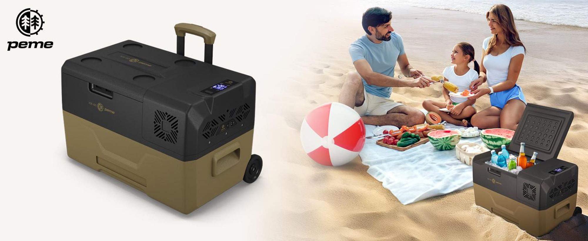 Lodówka turystyczna PEME Expedition 30 z kompresorem, pojemność 28 l – lodówka samochodowa Sand Storm, elektryczna zamrażarka, lodówka do samochodu ciężarowego i na kemping, na kółkach, -20°C