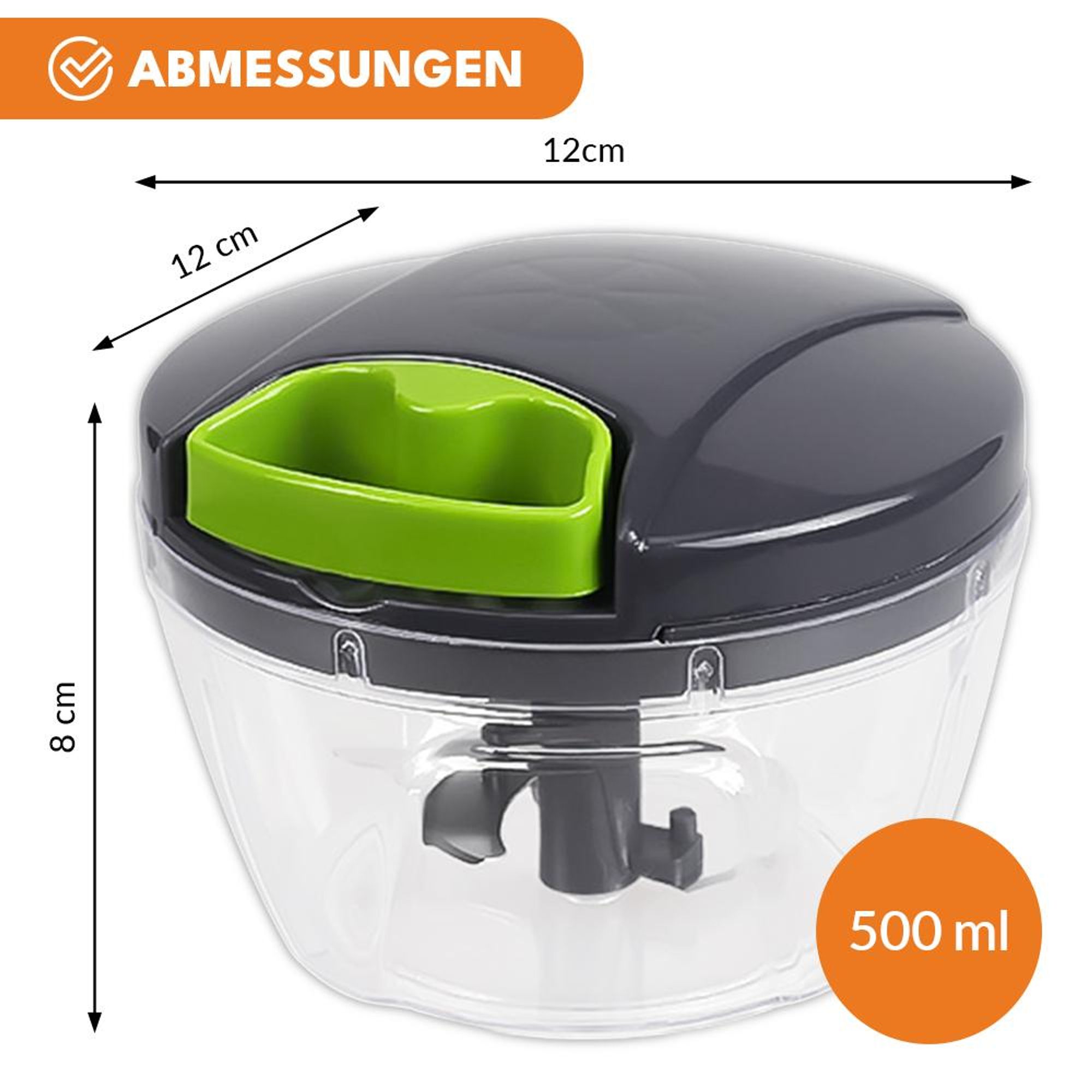 KRUMAD Manueller Zwiebel Zerkleinerer 500 ml, Gemüse Zerkleinerer mit Edelstahlklingen, kompakter Küchen Zerkleinerer ohne Strom
