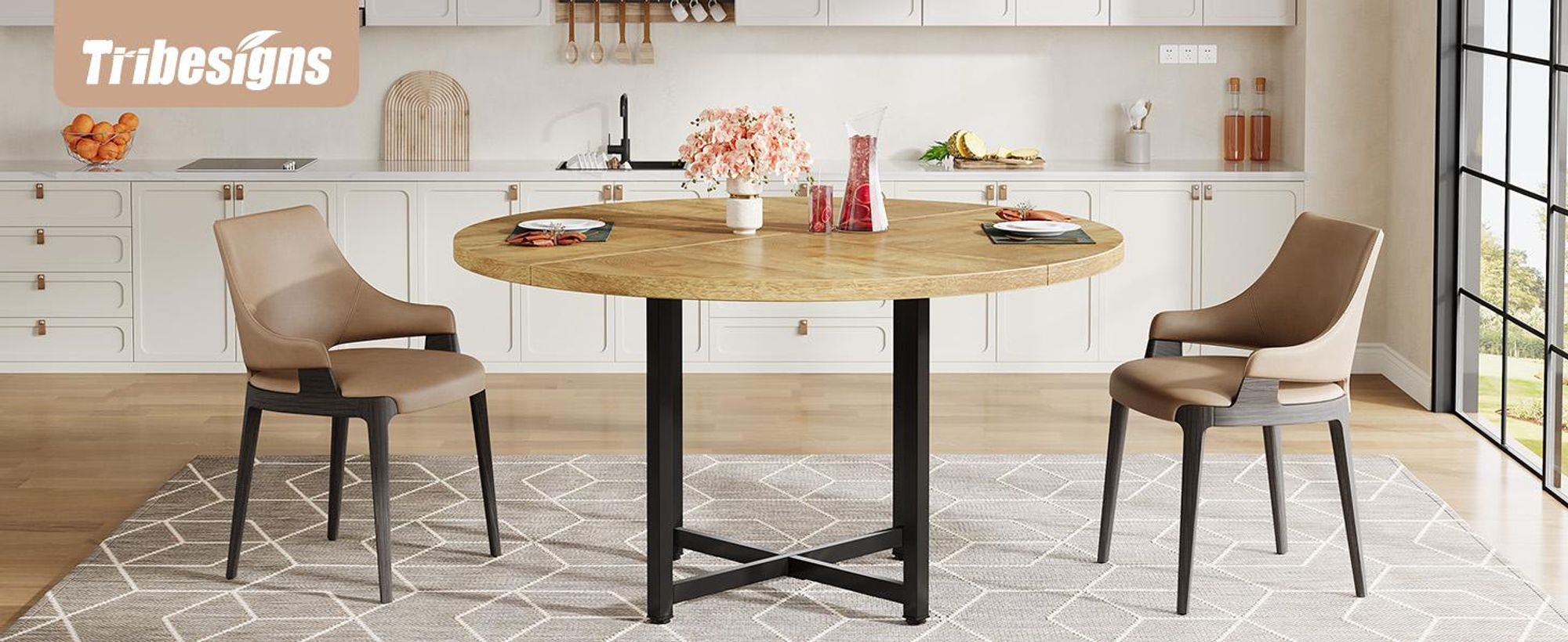 Esstisch, 120cm Runder Esstisch für 4-6 Personen, X-förmigem Gestell,Küchentisch
