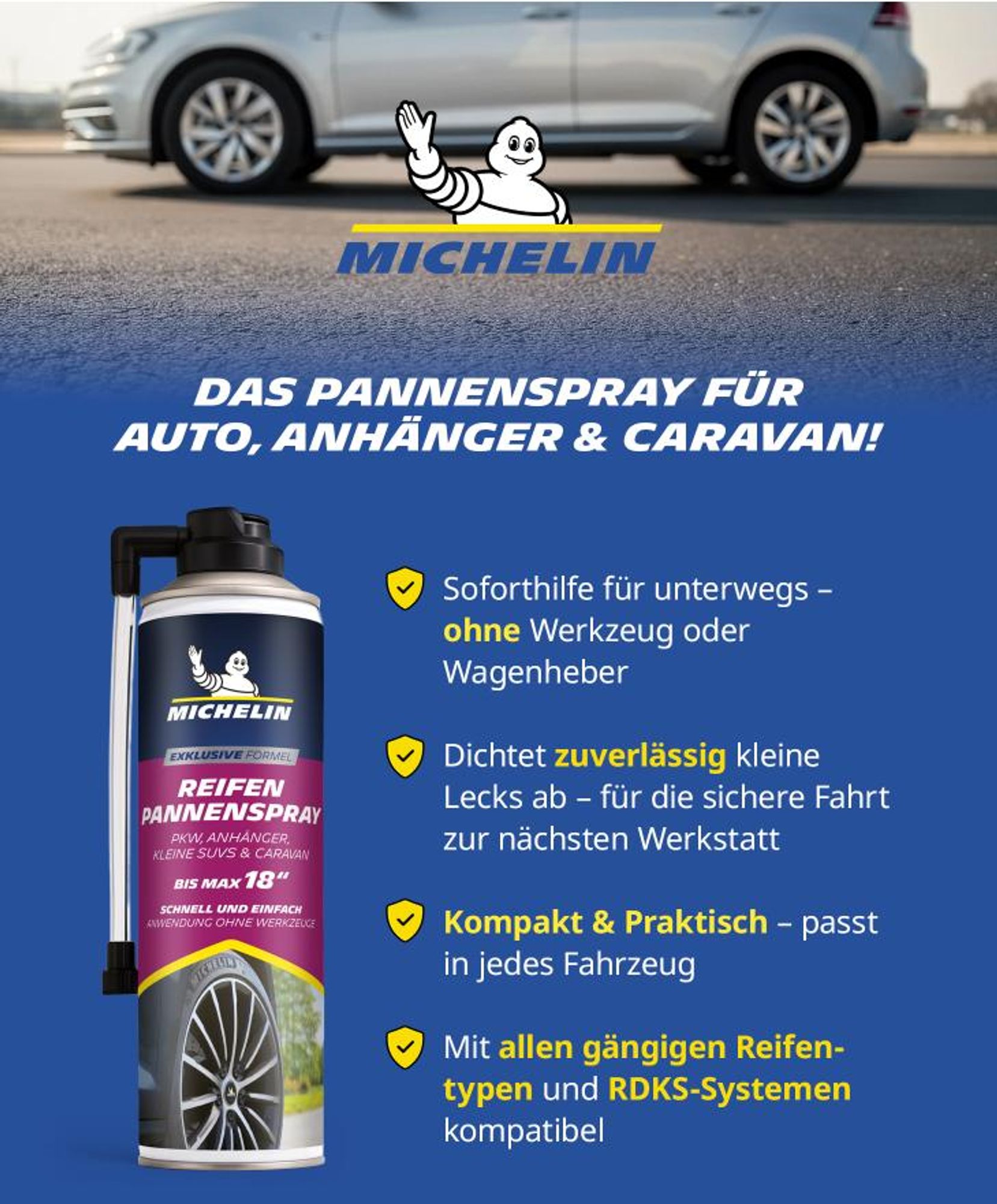 MICHELIN Reifenpannenspray 500 ml für PKW, RDKS-kompatibel