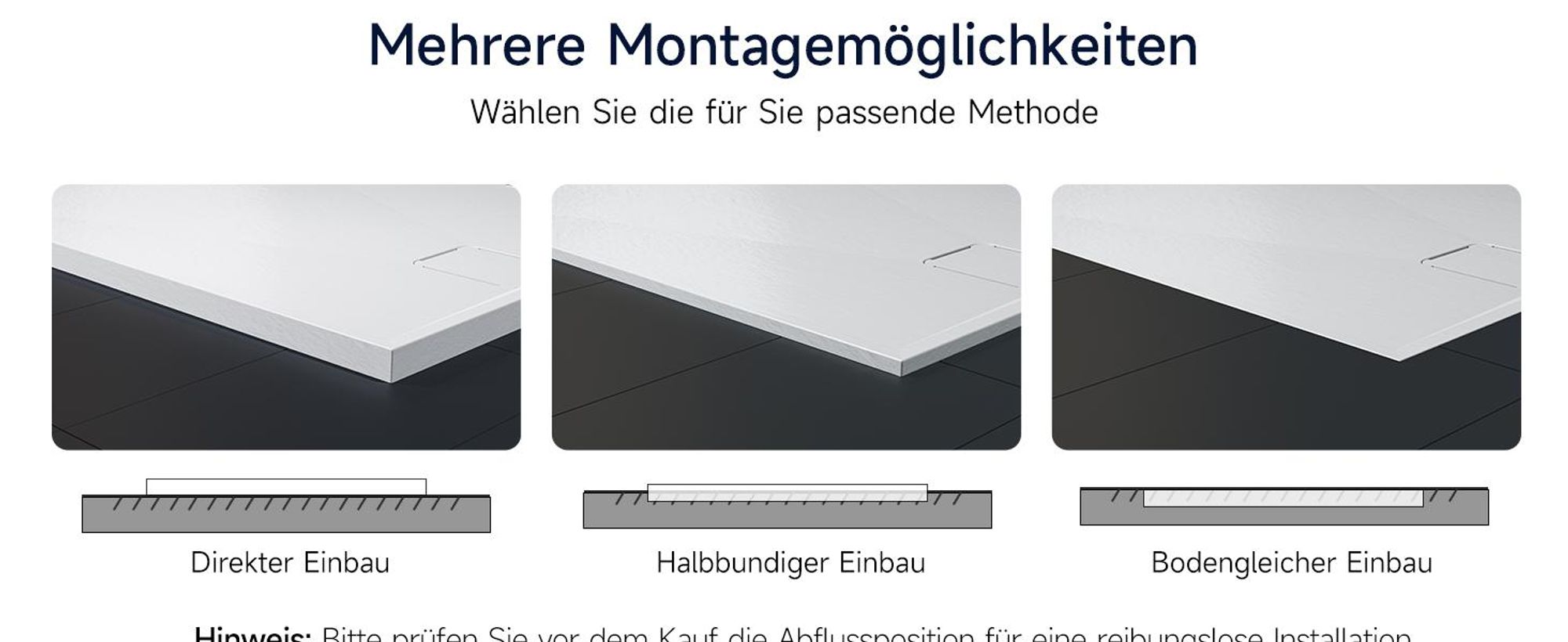HOROW Rechteckig Duschwanne weiß struktur inkl. Ablassschraube, mit rutschhemmender Oberfläche - 3 Größen - 90 x 80 cm / 100 x 80 cm / 120 x 80 cm