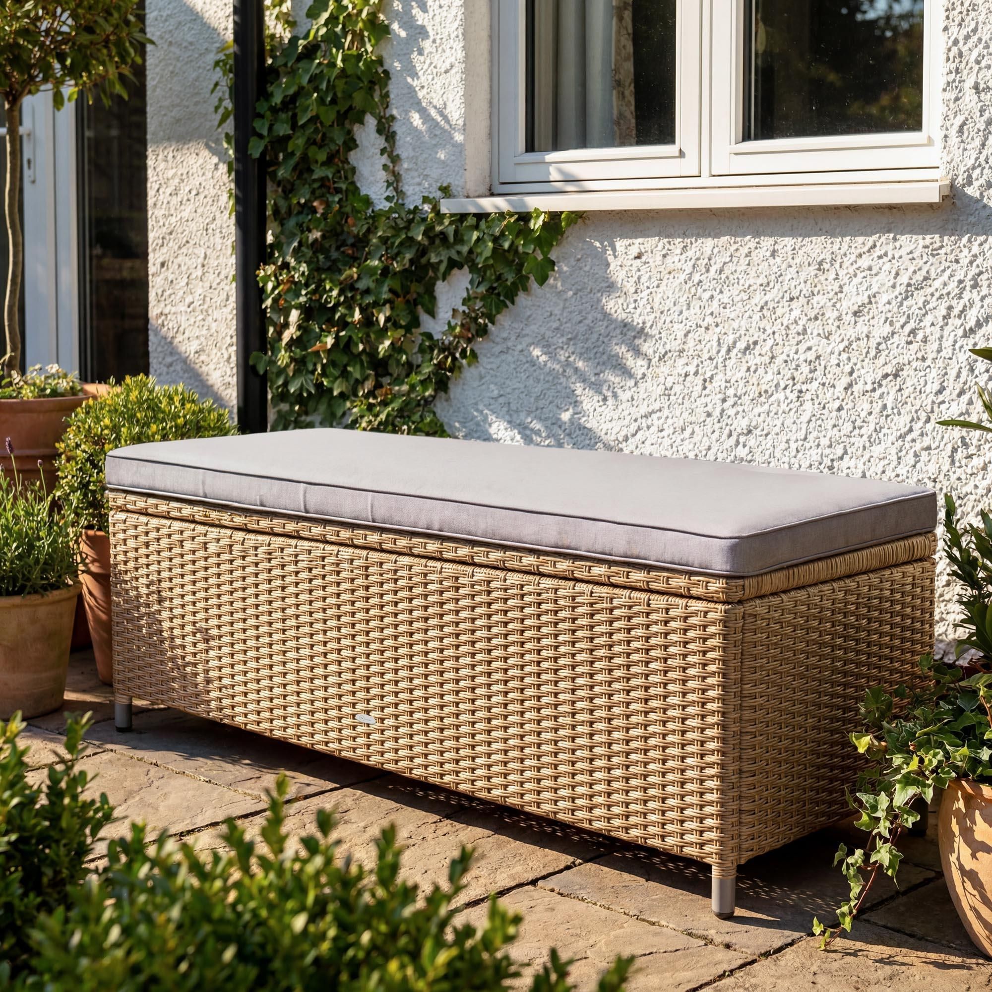 di volio Gartenbank Sitzbank Mit Stauraum Wetterfeste Truhenbank 120 cm ARGENA