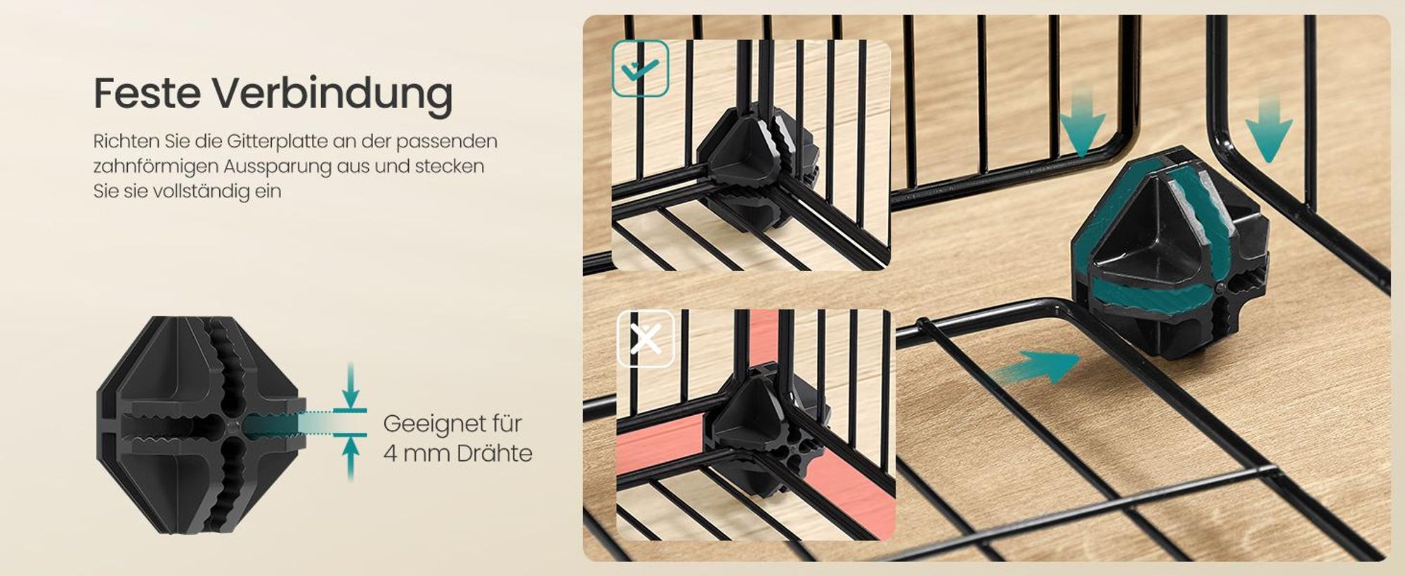 SONGMICS Kleintiergehege Hasenkäfig XXL mit Bodenmatte 140 x 70 x 45 cm Schwarz