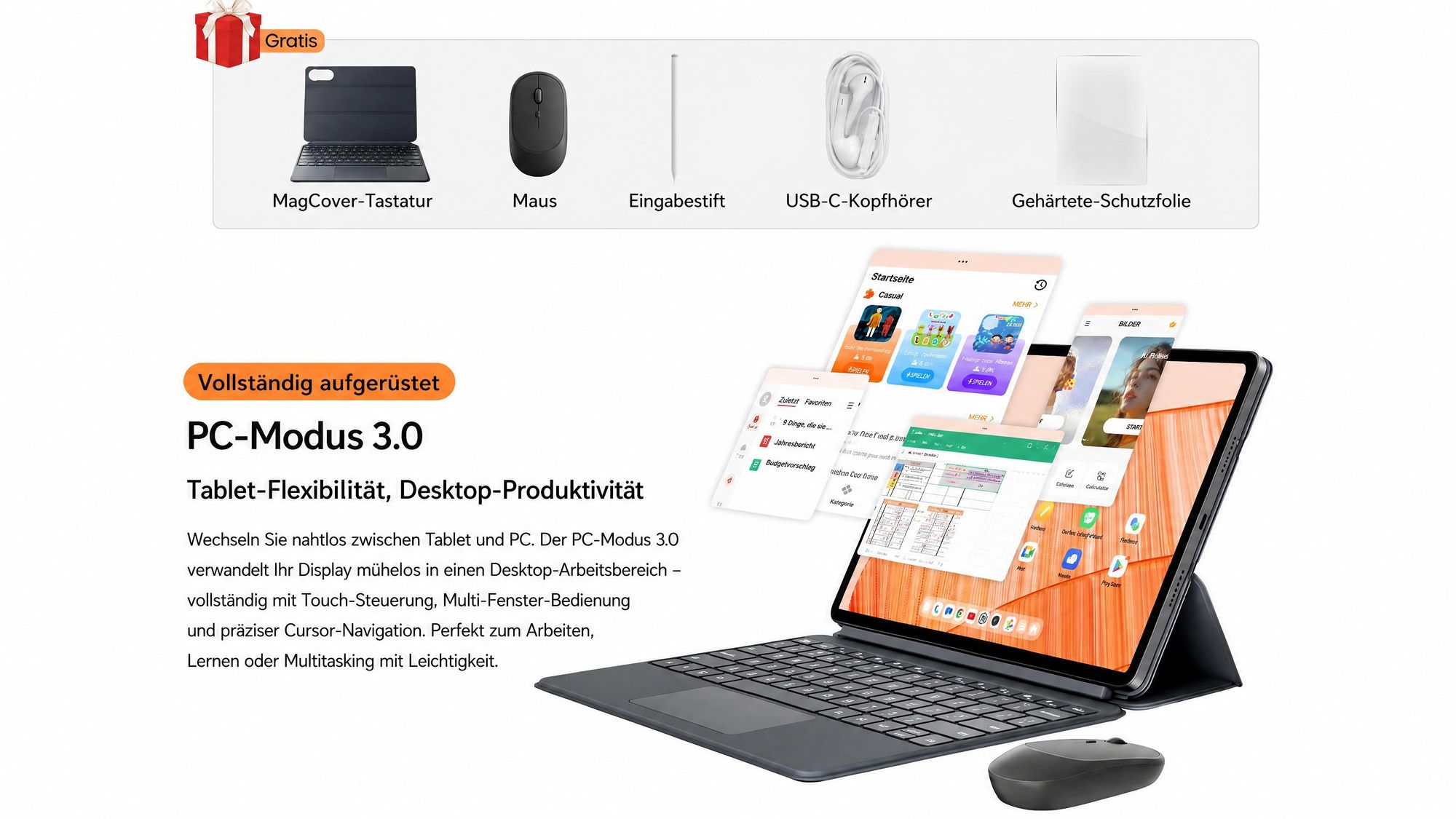 Blackview MEGA 12 Tablet, IP69K wasserdicht, 12.2" 2.4K 120Hz Display, 36(12+24)GB+256GB, 50MP+4K, 10000mAh, 55W, Inkl. Tastaturhülle/Maus/Stift usw.