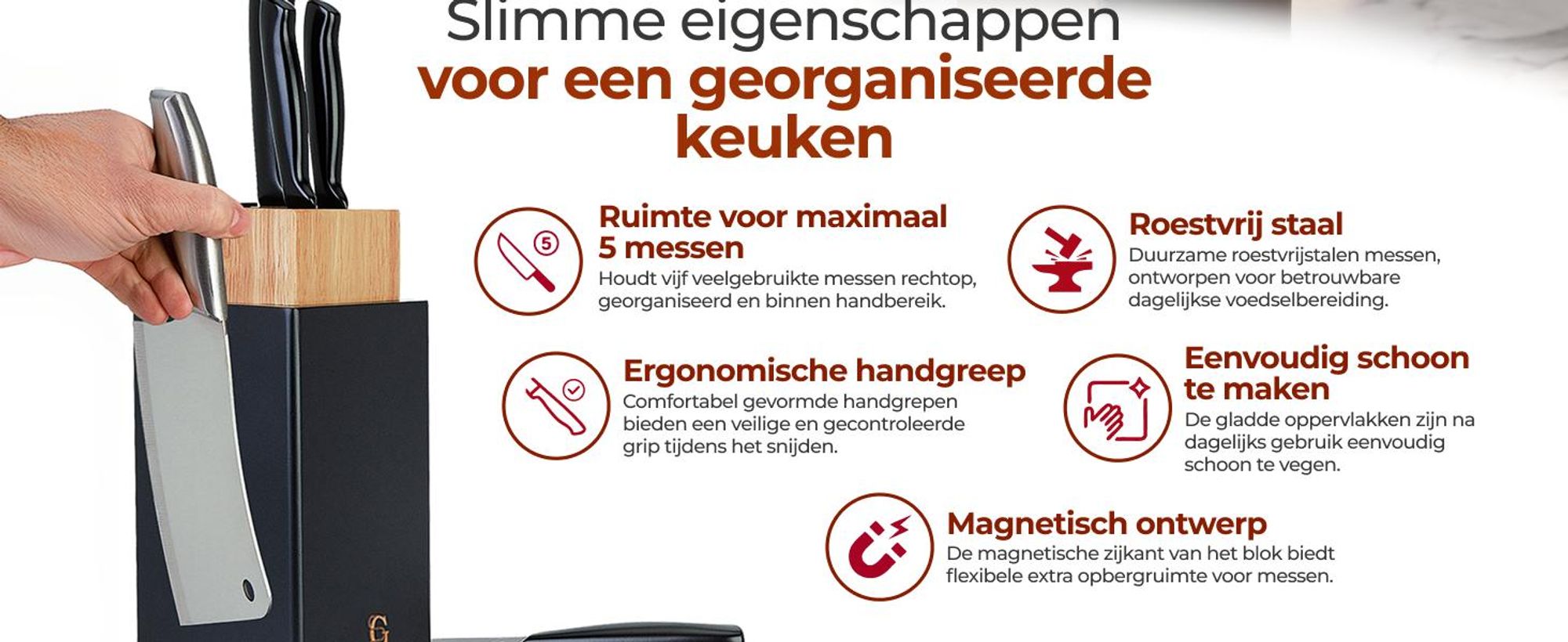 Glissimo Cookware - Messenblok – Ingebouwde Messenslijper – Magnetisch – Antislip