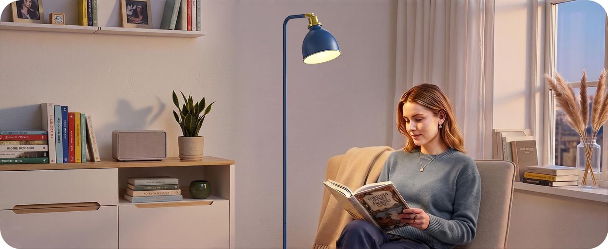EDISHINE Stehlampe Industriell, Verstellbarer Kopf, Inkl. LED, Marineblau mit Metall-Lampenschirm, E27-Fassung, 2700 K Warmweiß, Leselampe