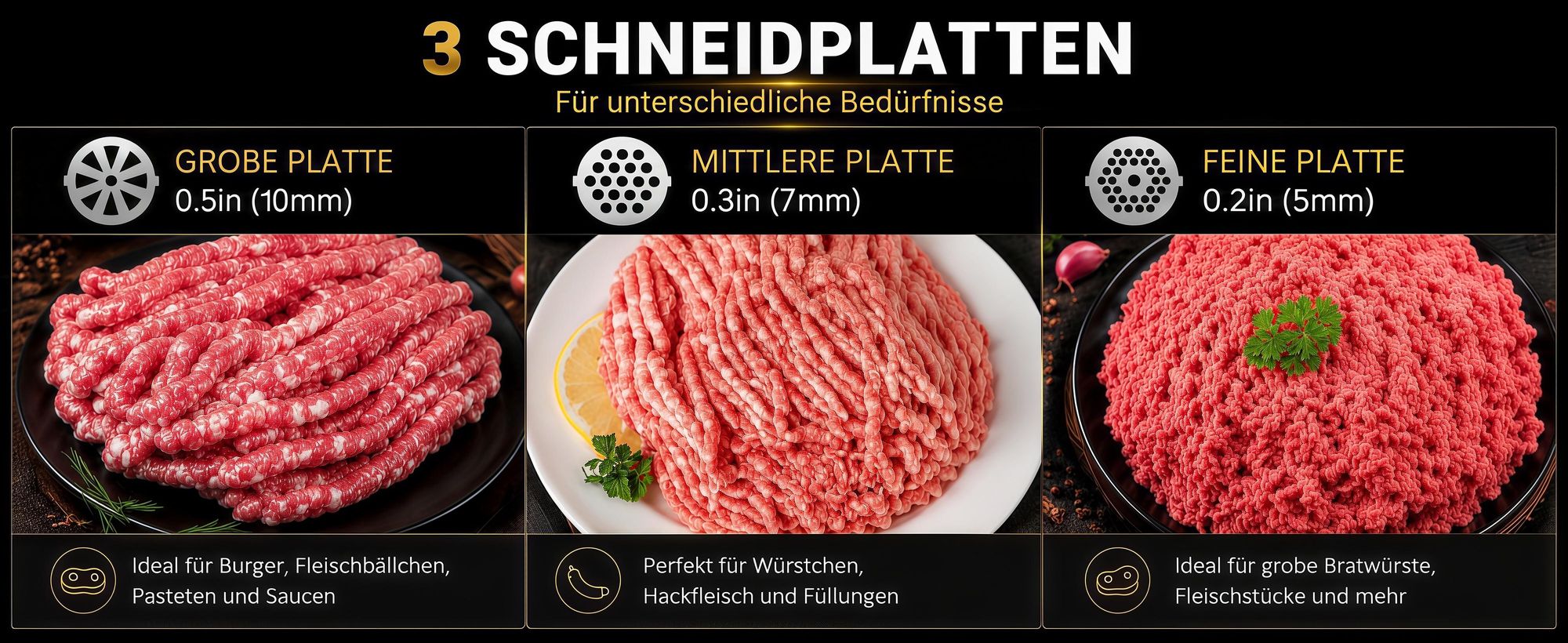 2800W Elektrischer Fleischwolf, 3in1 Multi Küchenmaschine,Super-intelligenter Wärmeschutz,Wurstmaschine mit 3 Lochscheiben, 4 Kegel-Klingen