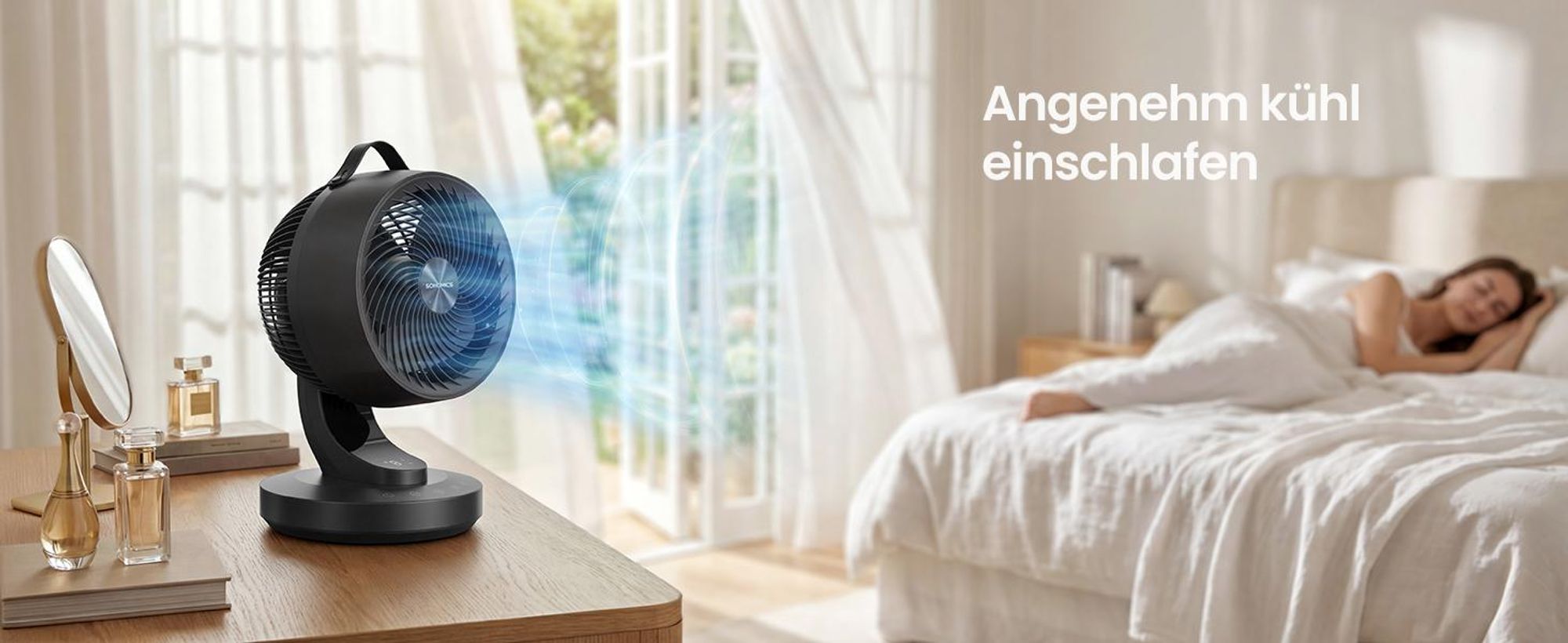 SONGMICS Tischventilator mit LED-Display, leiser Ventilator 20 dB, 8 Stufen, Fernbedienung, Oszillation, Timer, schwarz